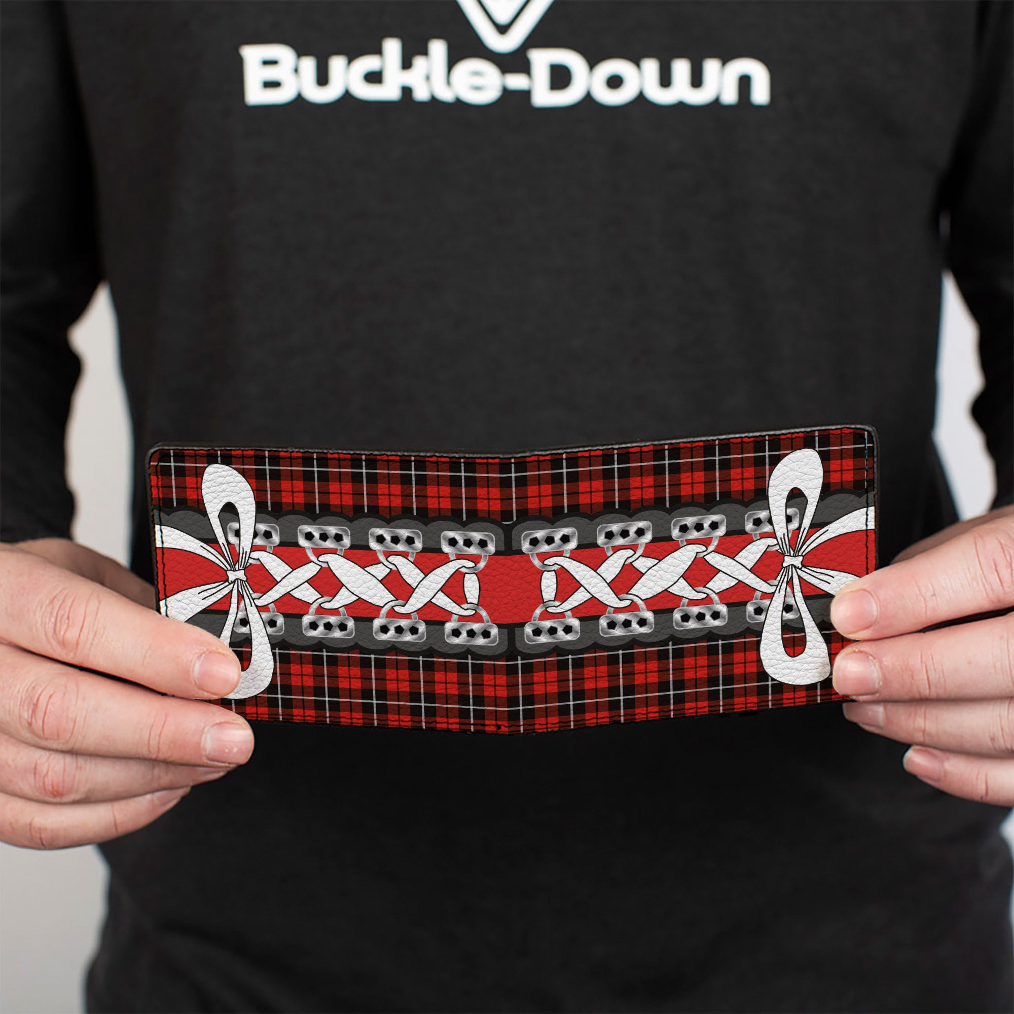 Bi-Fold Wallet - Corset Lace Up w Bow Red Plaid Red Bi-Fold Wallets Buckle-Down