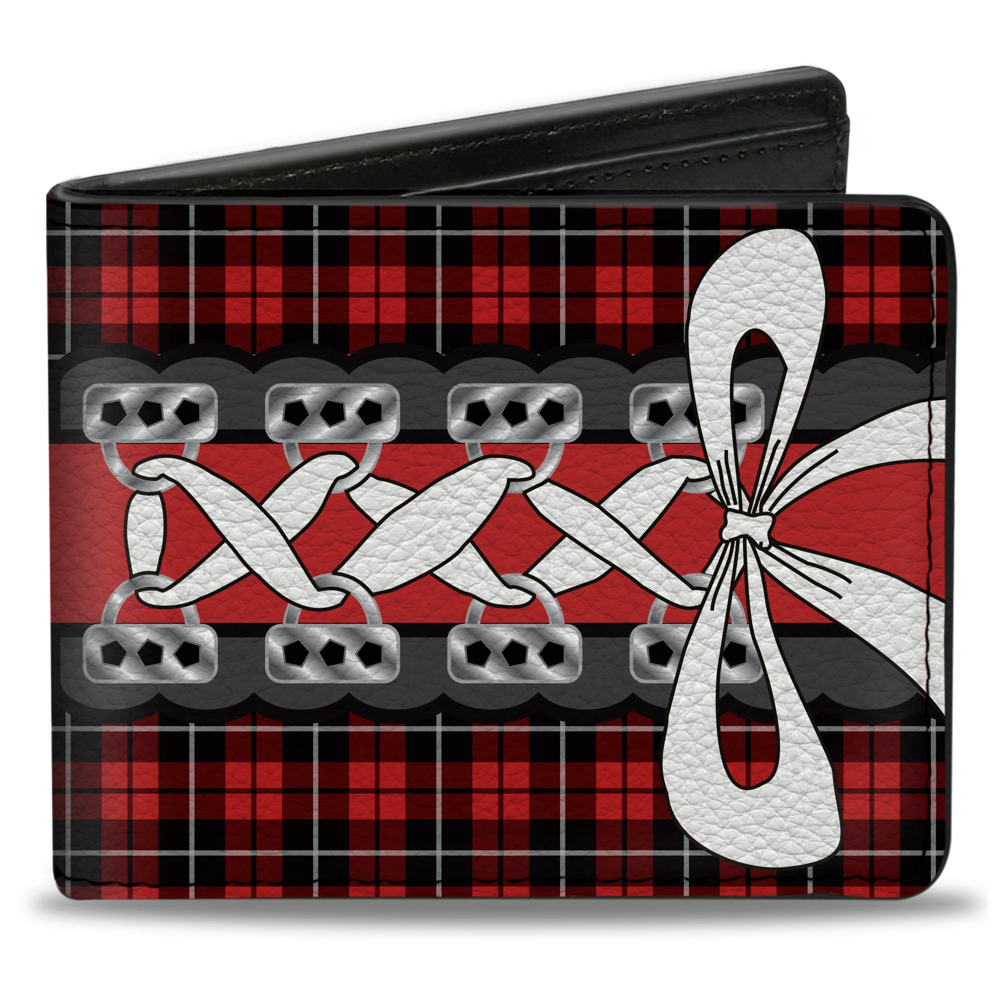 Bi-Fold Wallet - Corset Lace Up w Bow Red Plaid Red Bi-Fold Wallets Buckle-Down