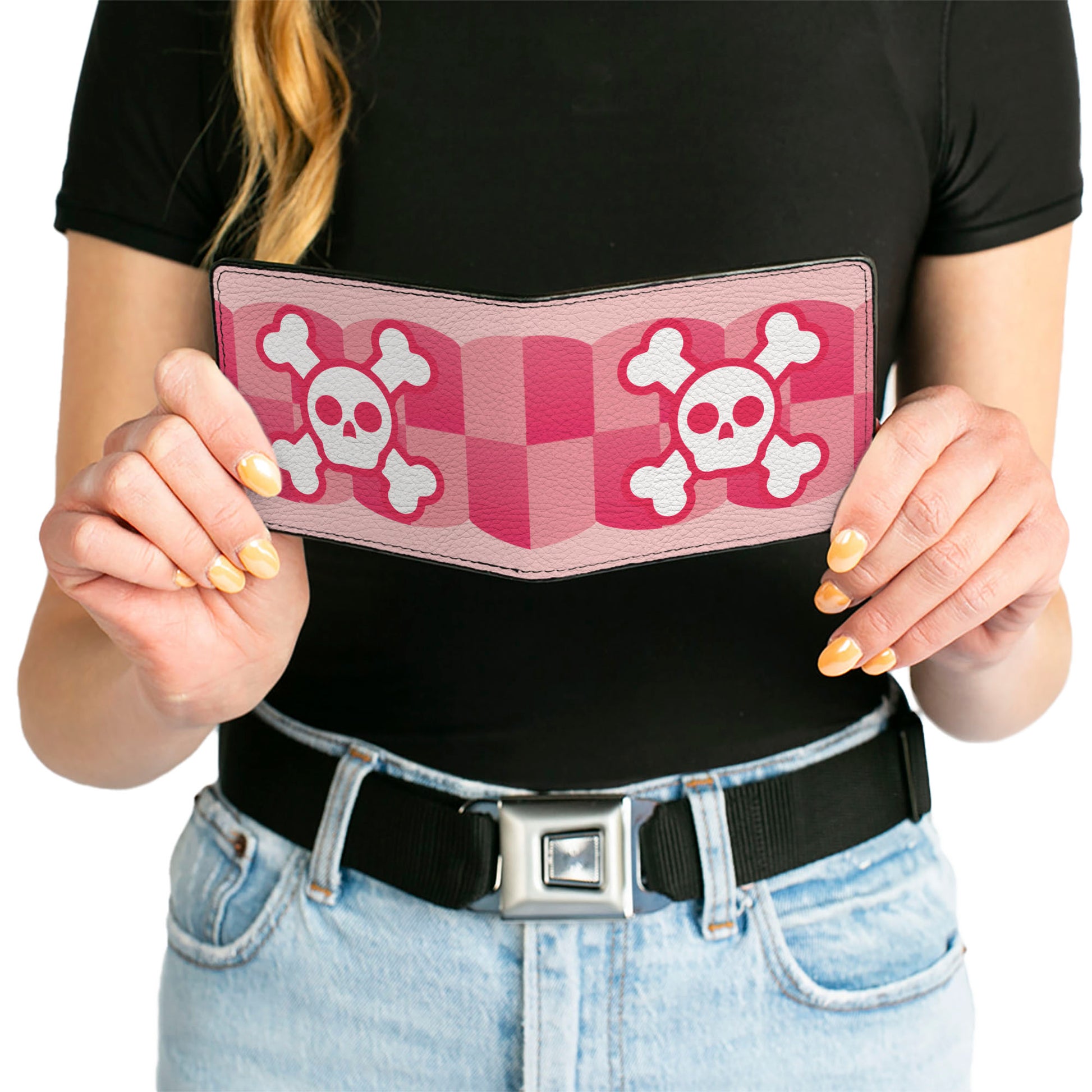 Bi-Fold Wallet - Cute Skulls w Checkers Pinks White Bi-Fold Wallets Buckle-Down