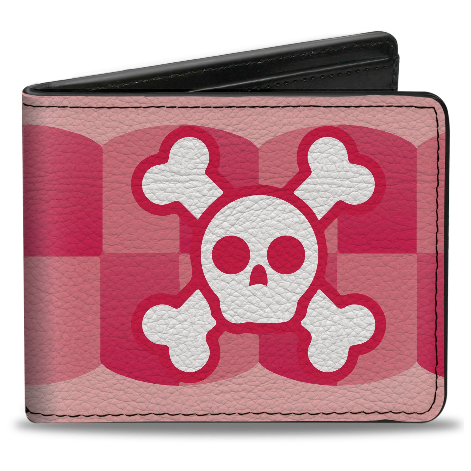 Bi-Fold Wallet - Cute Skulls w Checkers Pinks White Bi-Fold Wallets Buckle-Down
