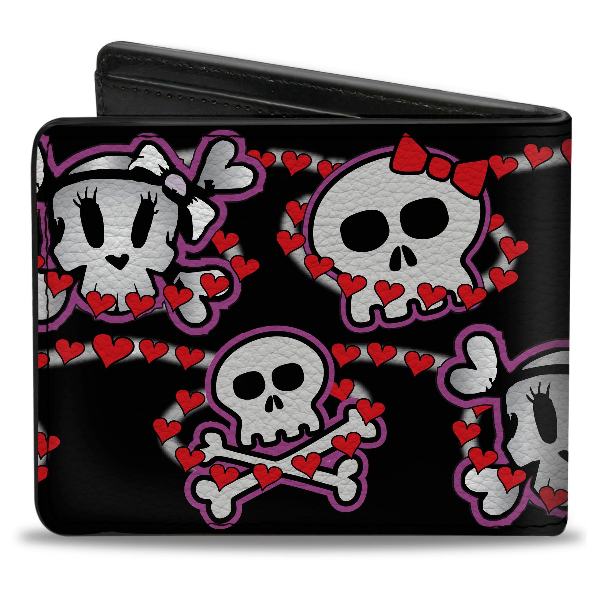 Bi-Fold Wallet - Cute Skulls w Hearts Bi-Fold Wallets Buckle-Down
