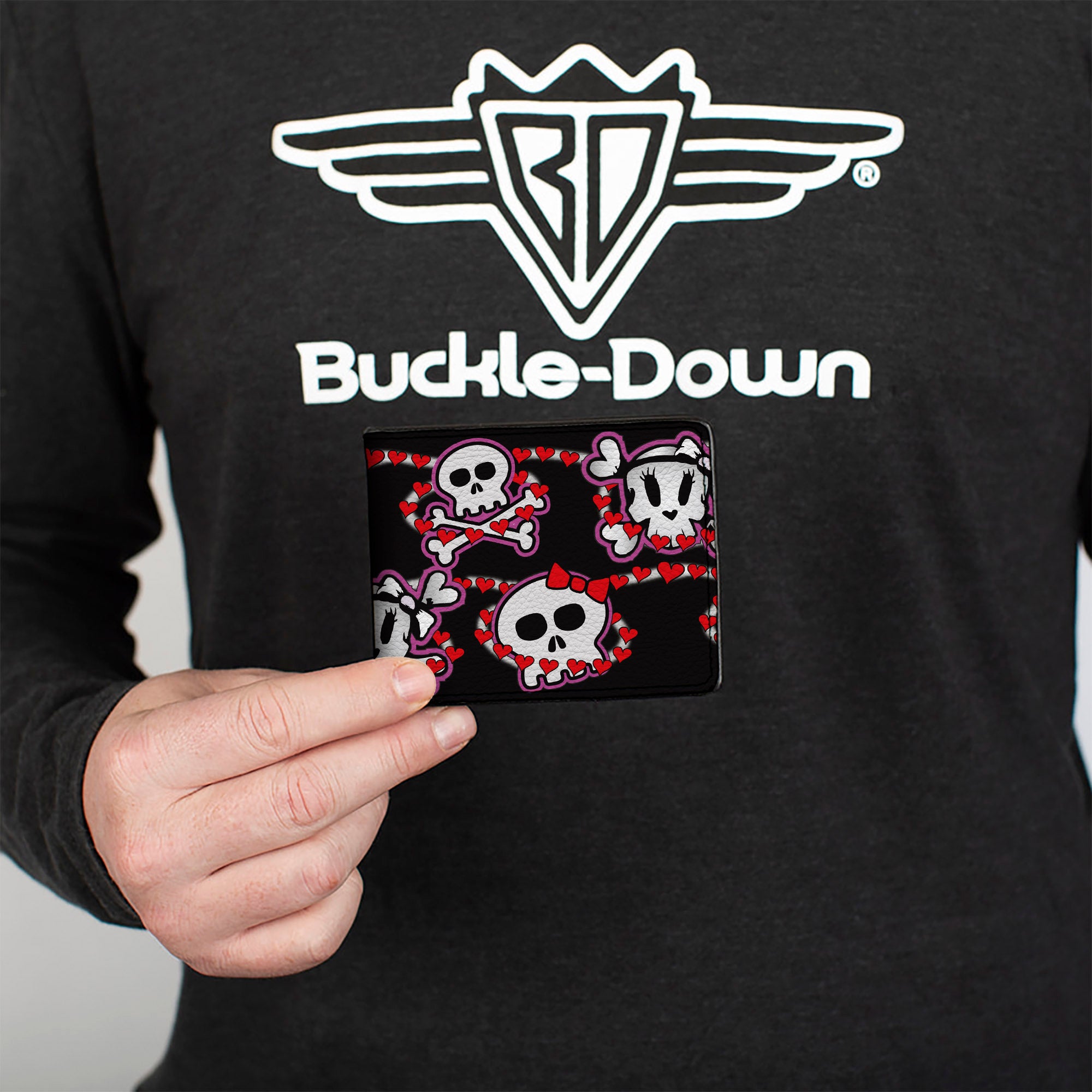 Bi-Fold Wallet - Cute Skulls w Hearts Bi-Fold Wallets Buckle-Down