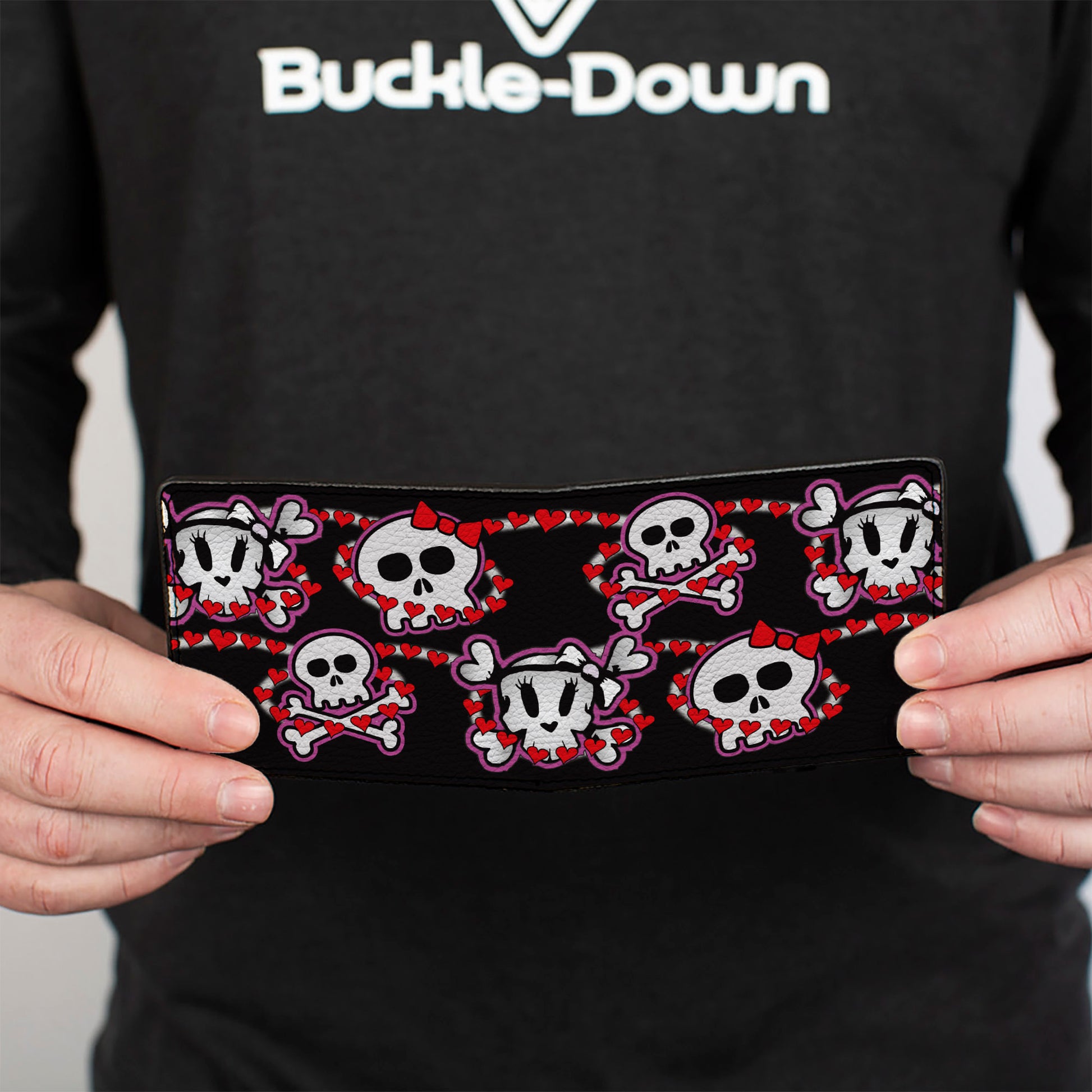 Bi-Fold Wallet - Cute Skulls w Hearts Bi-Fold Wallets Buckle-Down