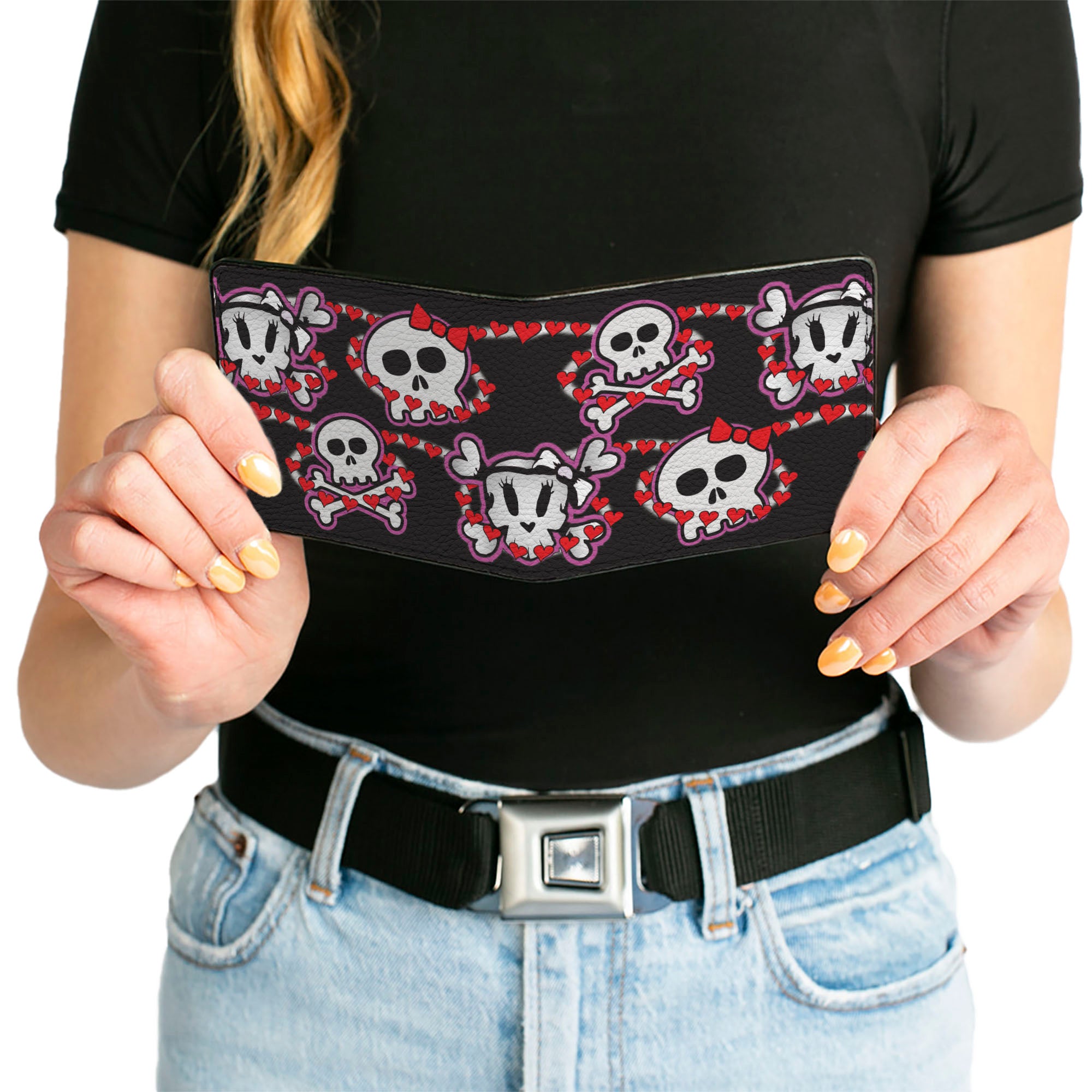 Bi-Fold Wallet - Cute Skulls w Hearts Bi-Fold Wallets Buckle-Down