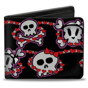 Bi-Fold Wallet - Cute Skulls w Hearts Bi-Fold Wallets Buckle-Down