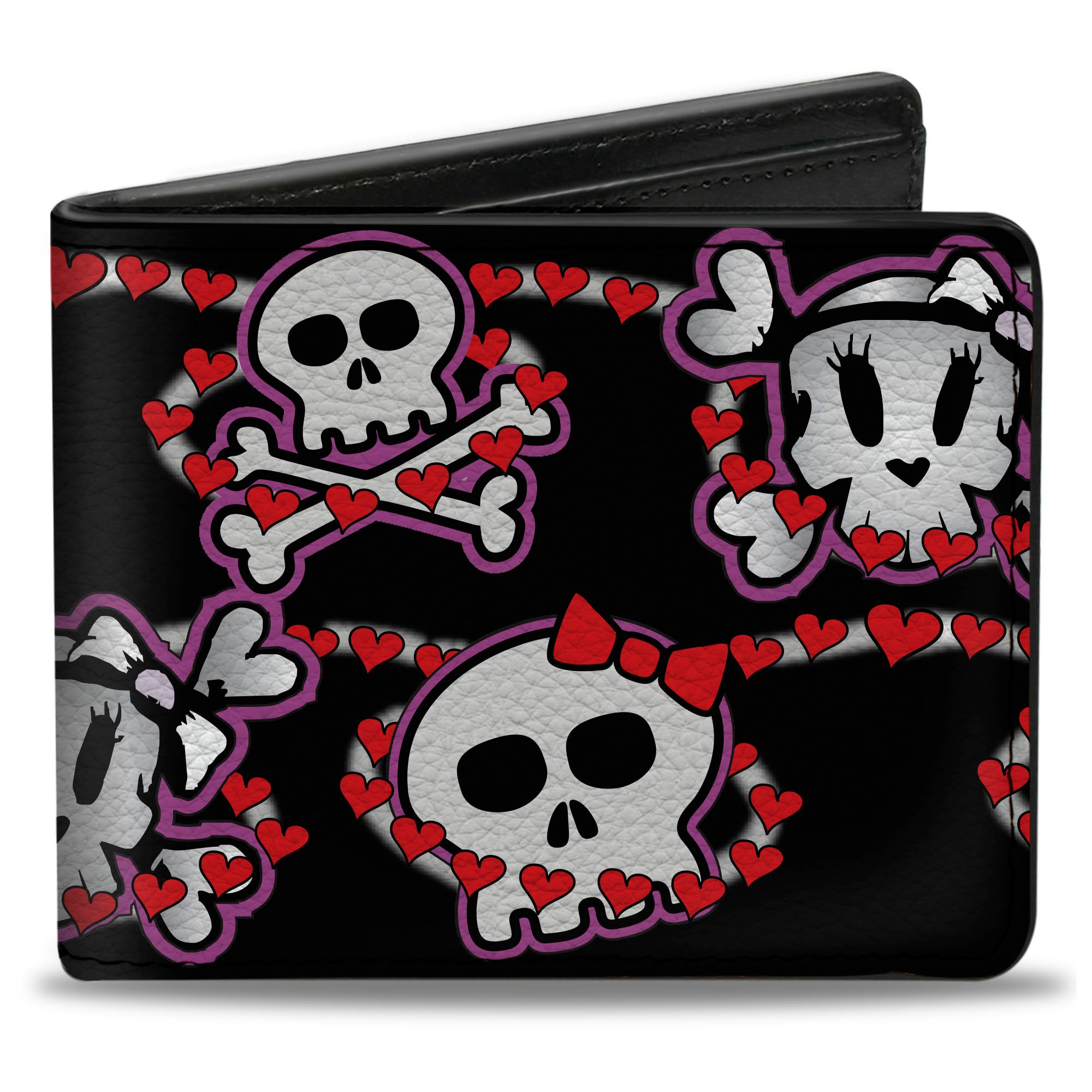 Bi-Fold Wallet - Cute Skulls w Hearts Bi-Fold Wallets Buckle-Down