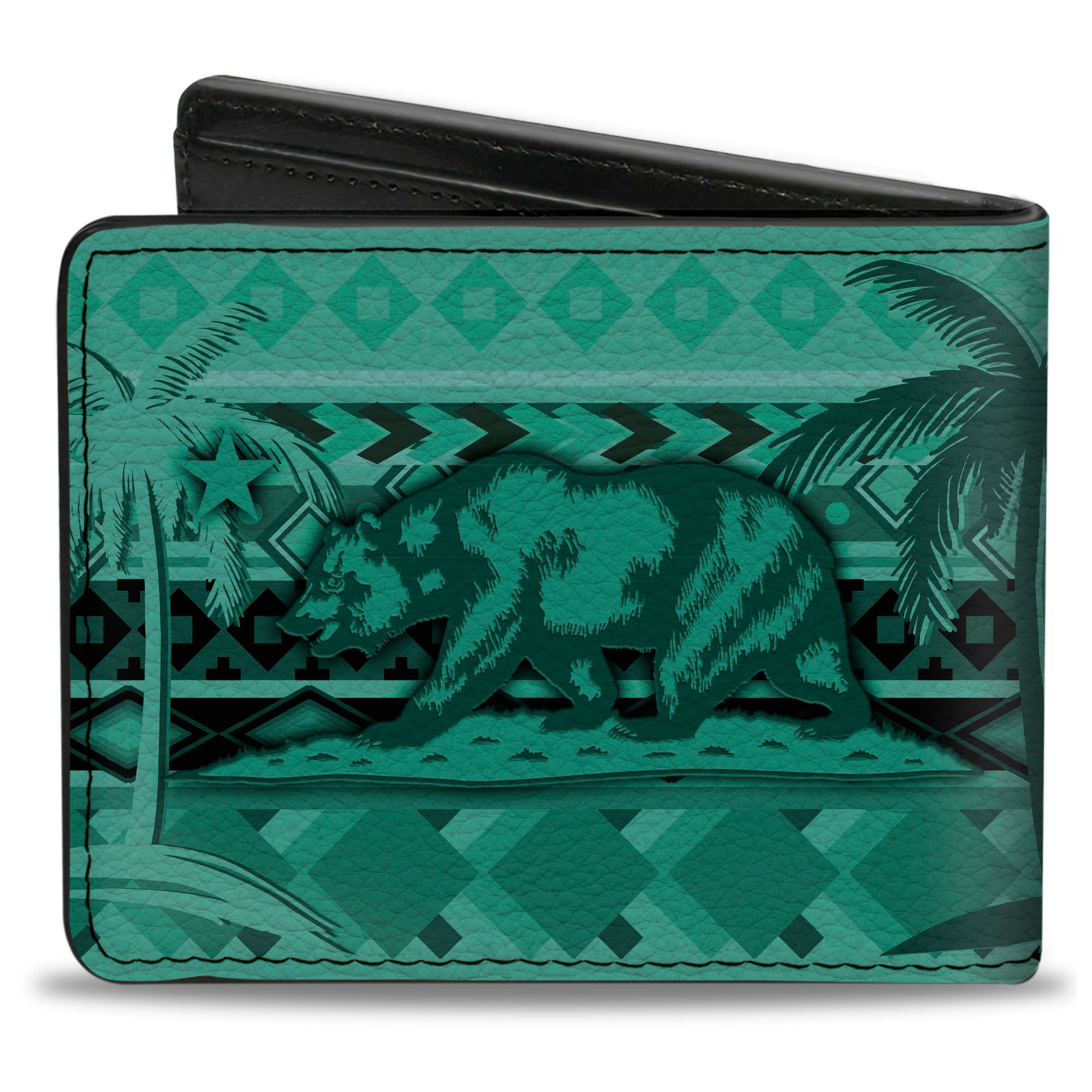 Bi-Fold Wallet - Cali Bear Palm Trees Geometric Green Bi-Fold Wallets Buckle-Down