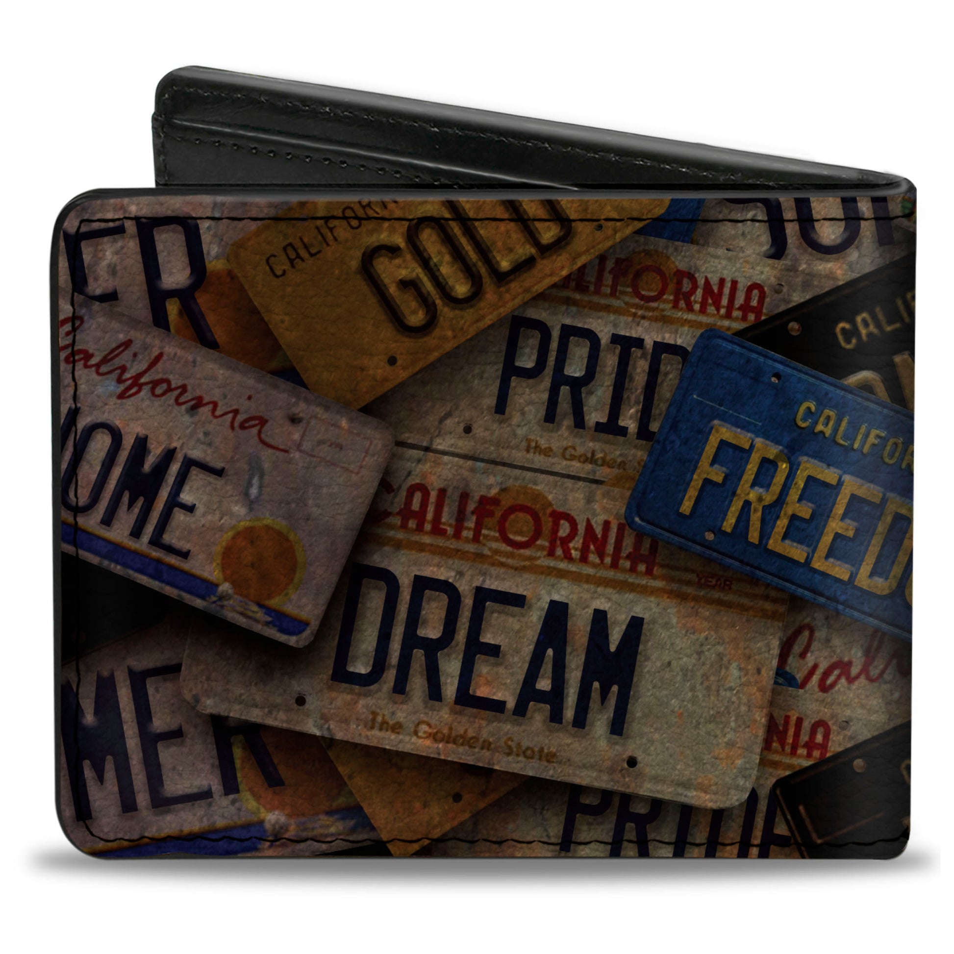 Bi-Fold Wallet - Cali License Plates Stacked Vintage Bi-Fold Wallets Buckle-Down