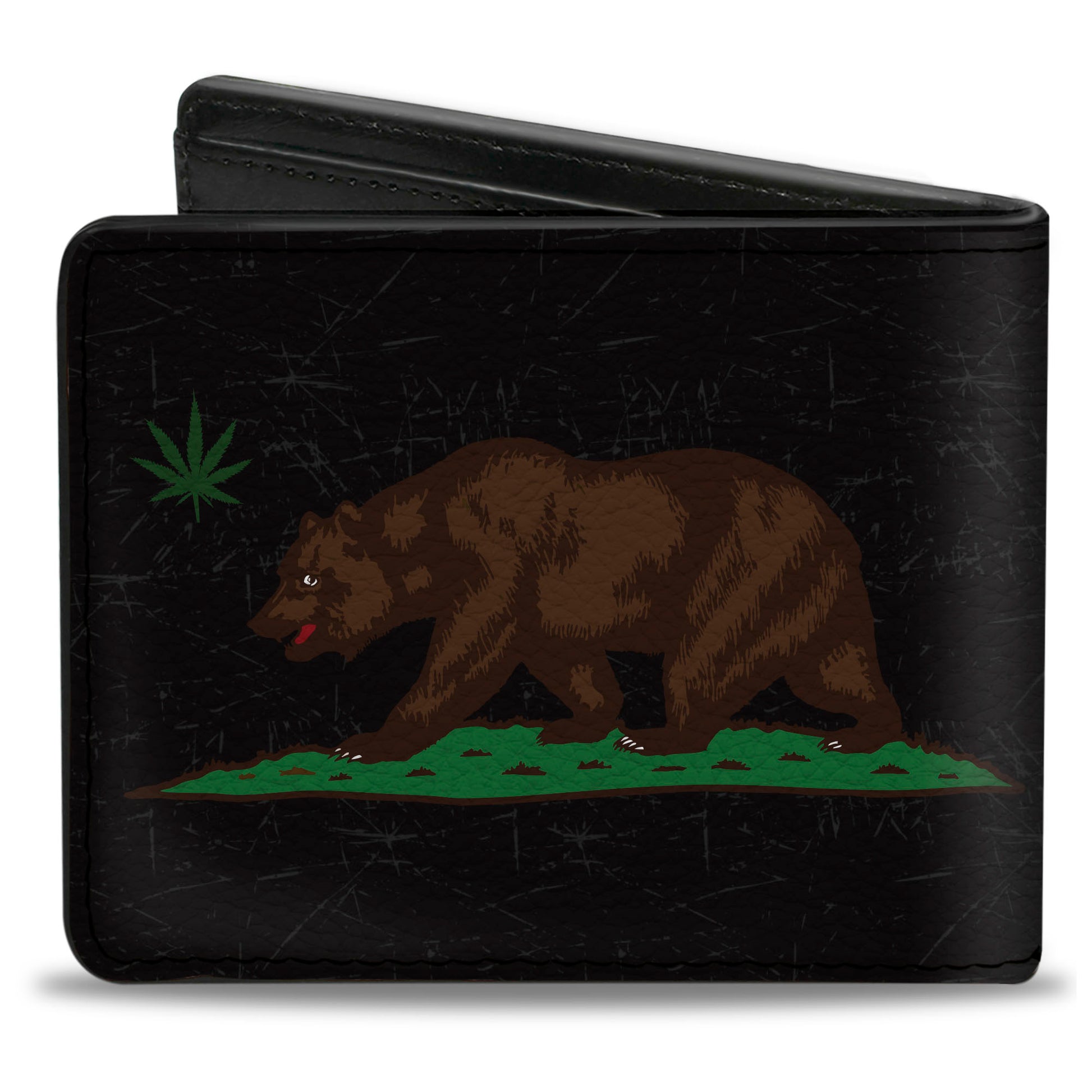 Bi-Fold Wallet - Cali Bear Pot Leaf Black Gray Green Bi-Fold Wallets Buckle-Down