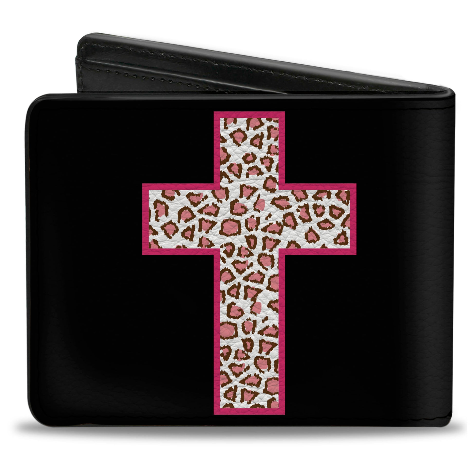 Bi-Fold Wallet - Cross Repeat Black Leopard Brown Pink Outline Bi-Fold Wallets Buckle-Down