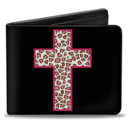 Bi-Fold Wallet - Cross Repeat Black Leopard Brown Pink Outline Bi-Fold Wallets Buckle-Down