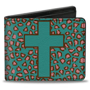 Bi-Fold Wallet - Cross Repeat Leopard Turquoise Pink Bi-Fold Wallets Buckle-Down