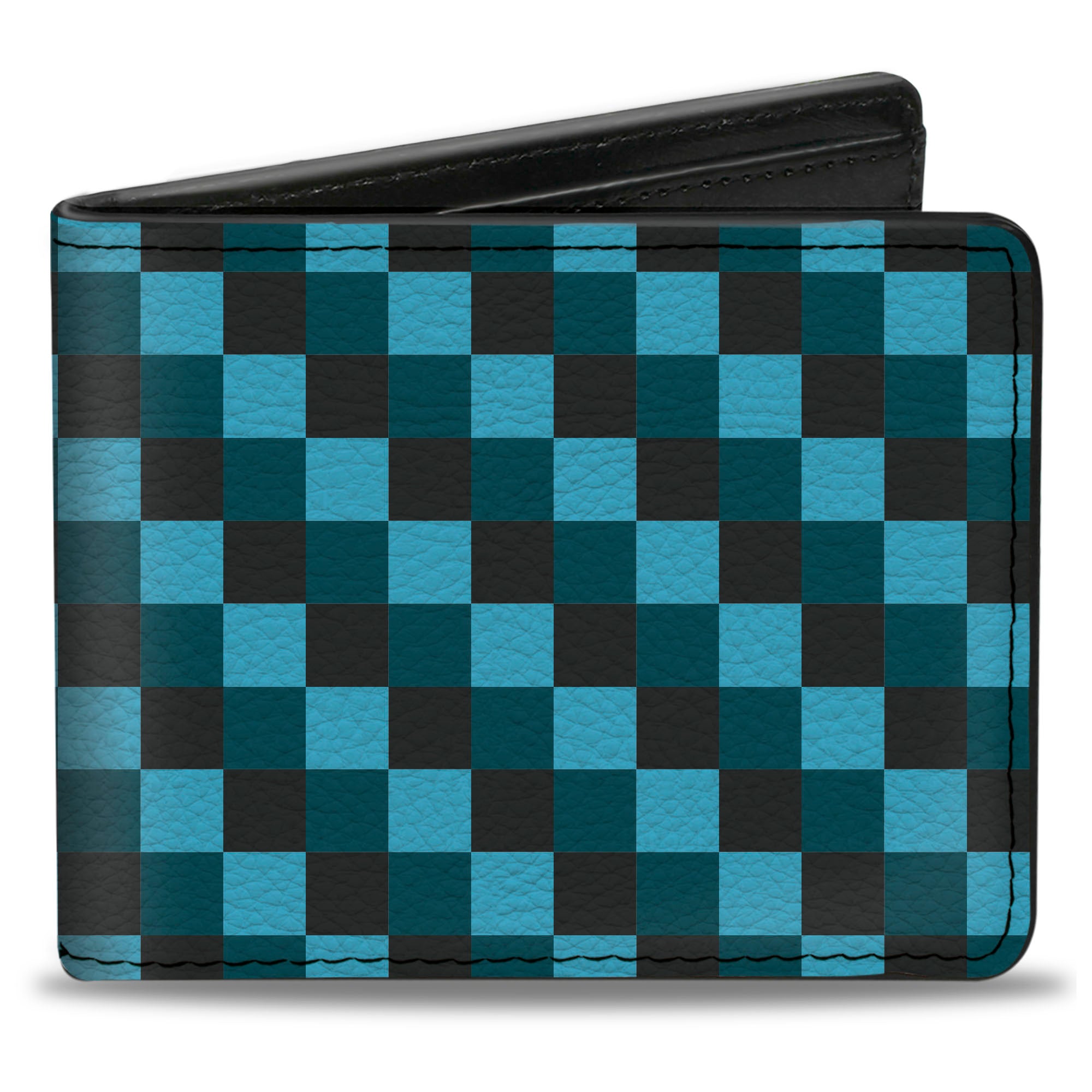 Bi-Fold Wallet - Checker Trio Baby Blue Black Turquoise Bi-Fold Wallets Buckle-Down