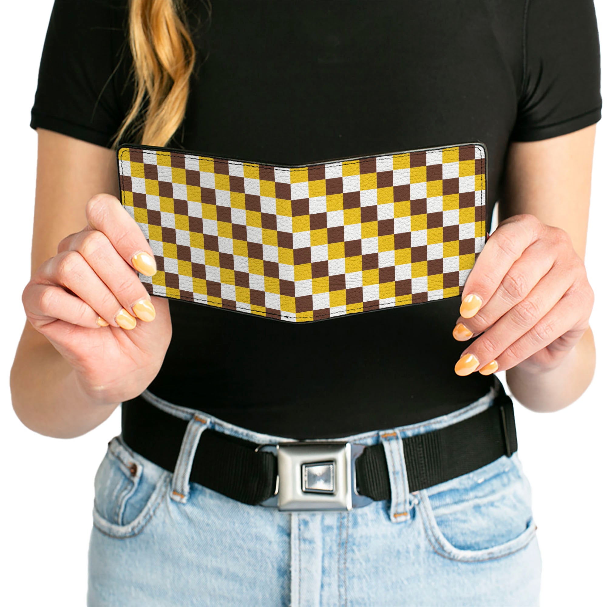 Bi-Fold Wallet - Checker White Gold Brown Bi-Fold Wallets Buckle-Down