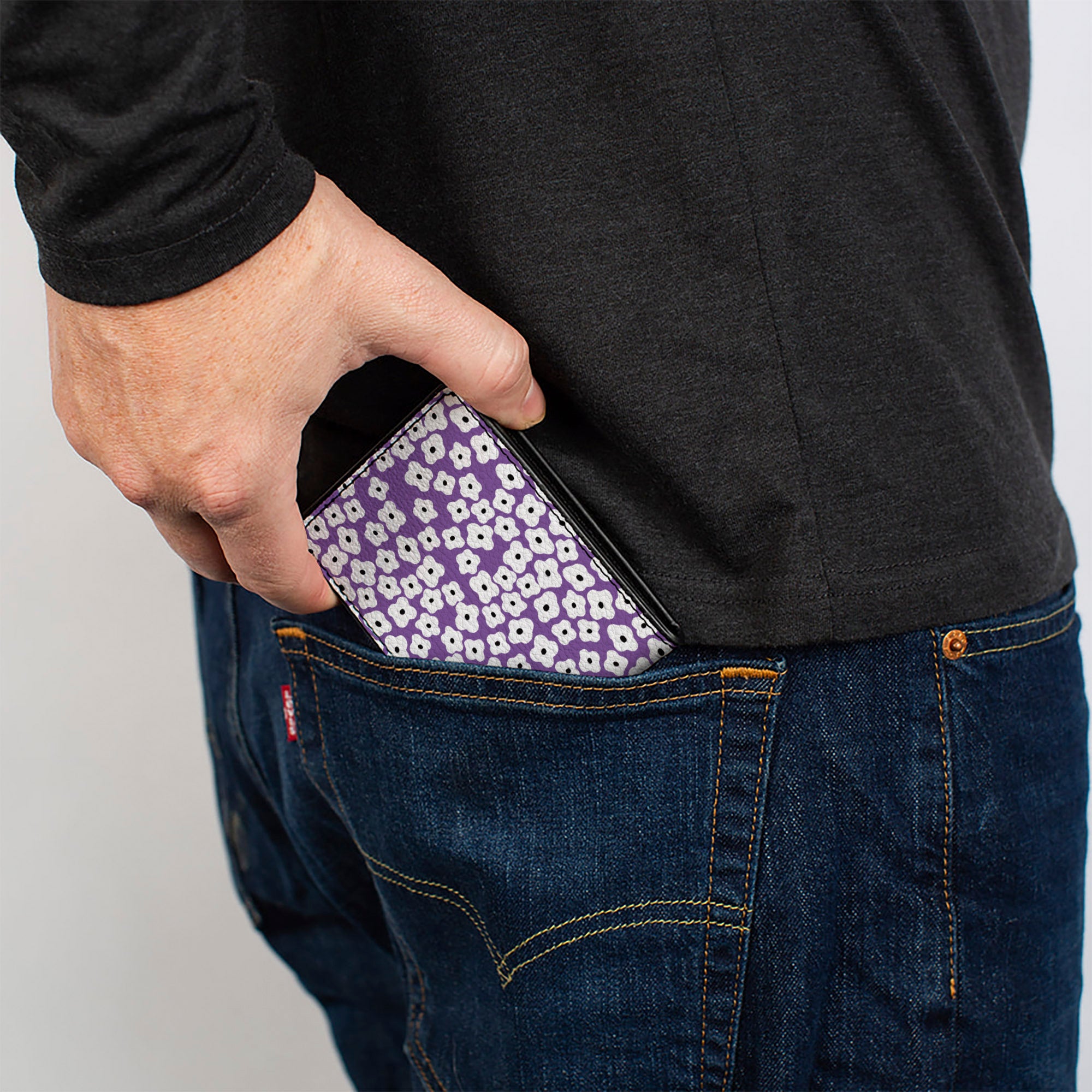 Bi-Fold Wallet - Ditsy Floral Lavender White Black Bi-Fold Wallets Buckle-Down