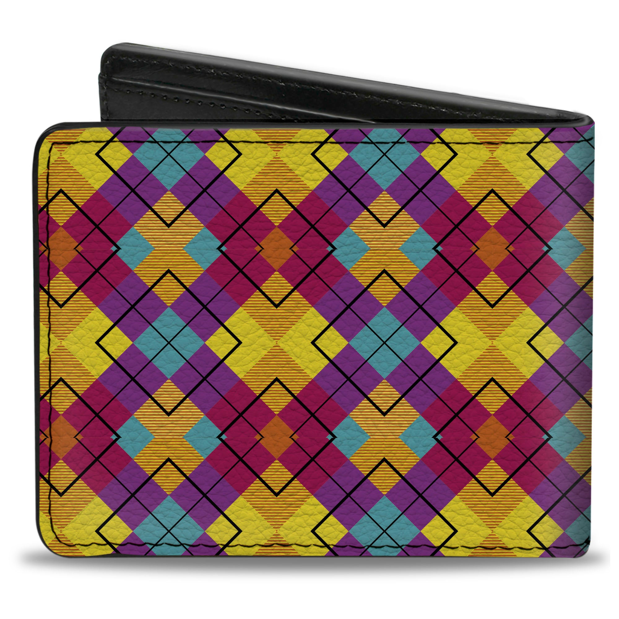 Bi-Fold Wallet - Diamond Plaid Orange Yellow Blue Purple Fuchsia Bi-Fold Wallets Buckle-Down