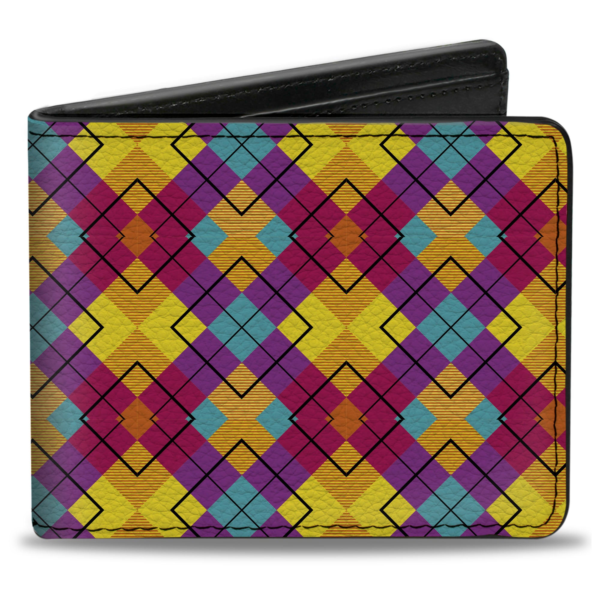 Bi-Fold Wallet - Diamond Plaid Orange Yellow Blue Purple Fuchsia Bi-Fold Wallets Buckle-Down