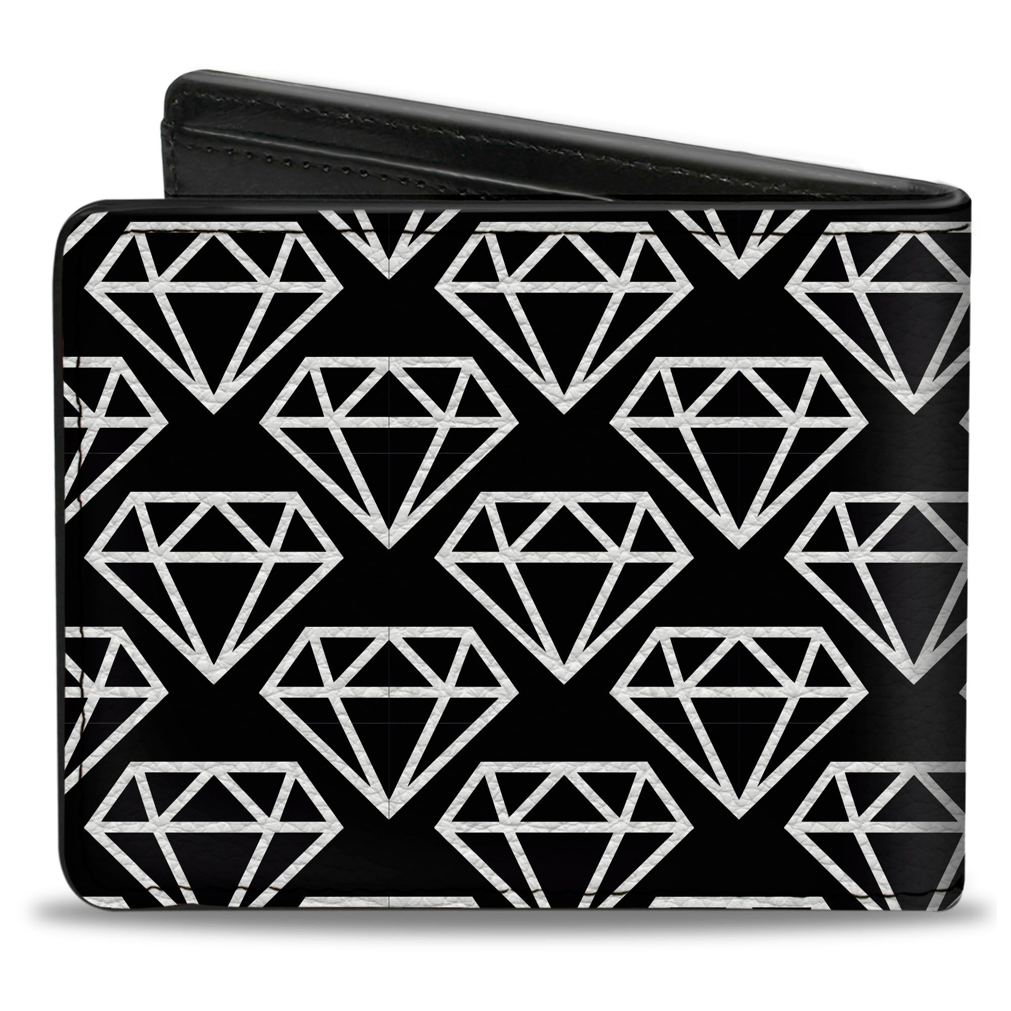 Bi-Fold Wallet - Diamonds Diagonal2 Lines Black White Bi-Fold Wallets Buckle-Down