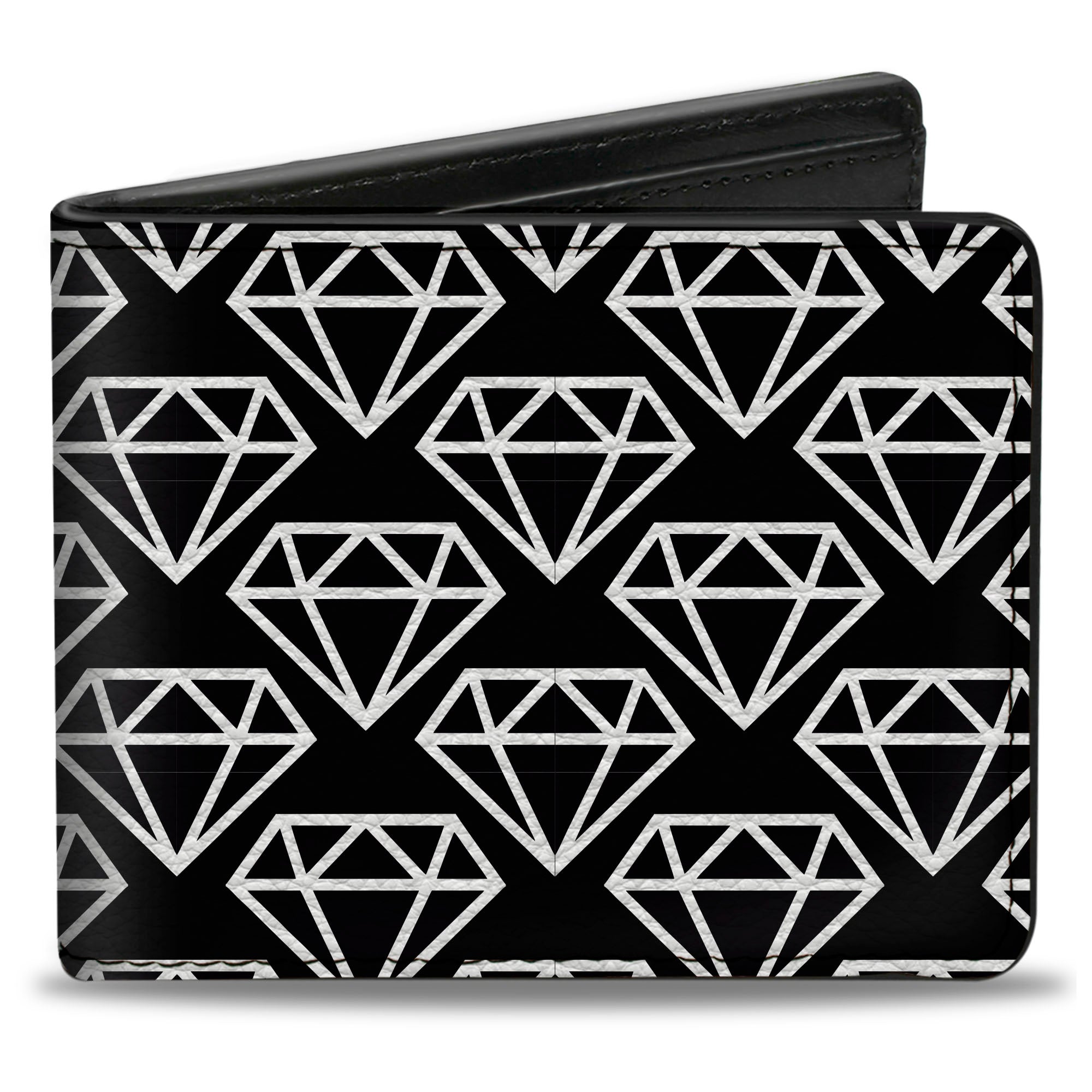 Bi-Fold Wallet - Diamonds Diagonal2 Lines Black White Bi-Fold Wallets Buckle-Down