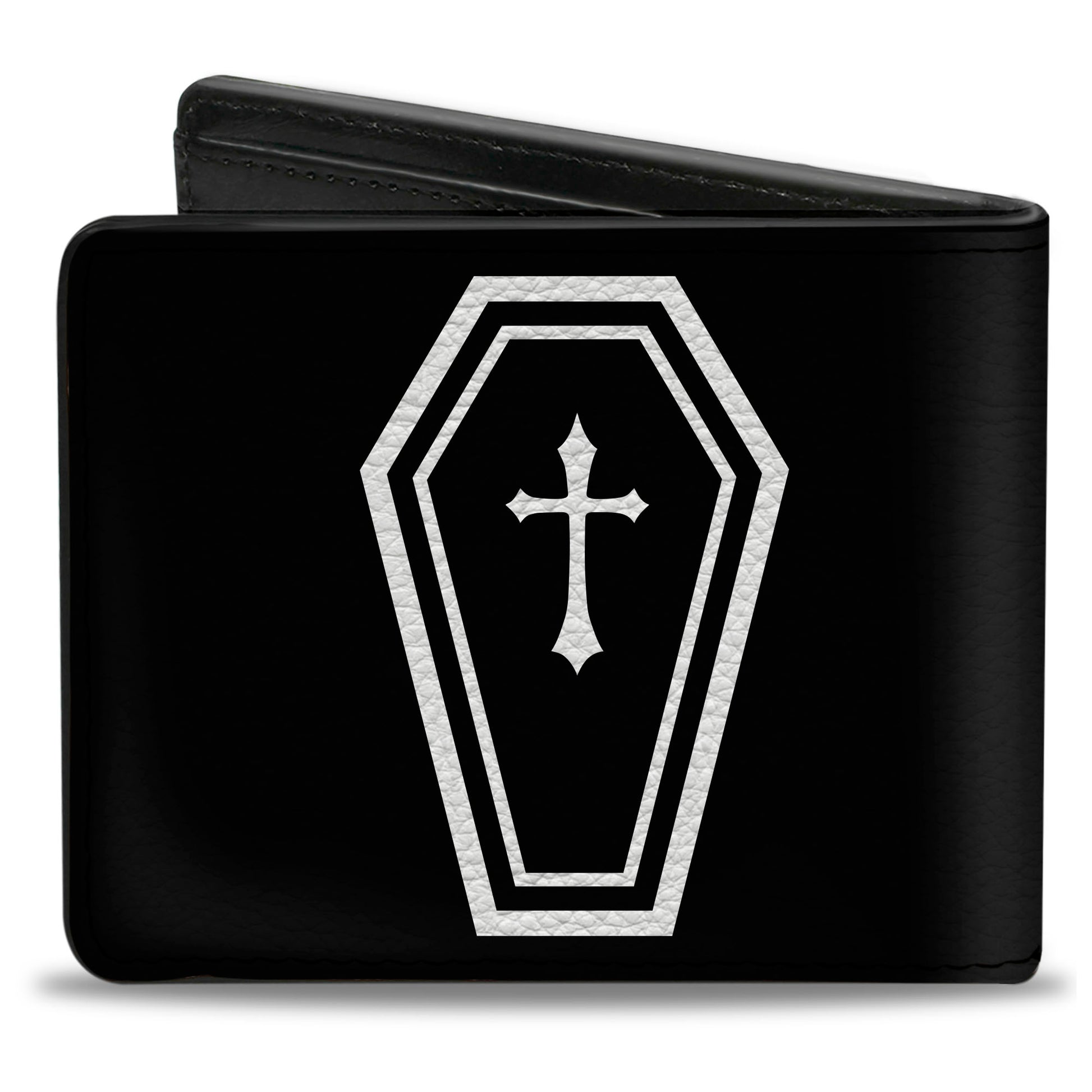 Bi-Fold Wallet - DEATH w Coffin Old English Black White Bi-Fold Wallets Buckle-Down