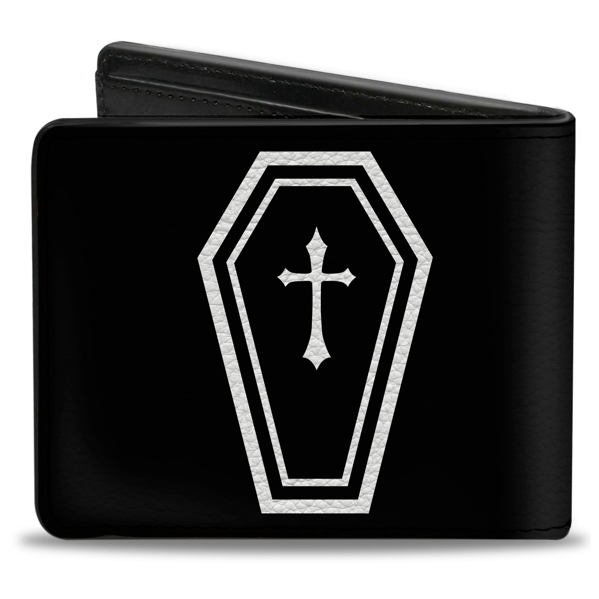Bi-Fold Wallet - DEATH w Coffin Old English Black White Bi-Fold Wallets Buckle-Down