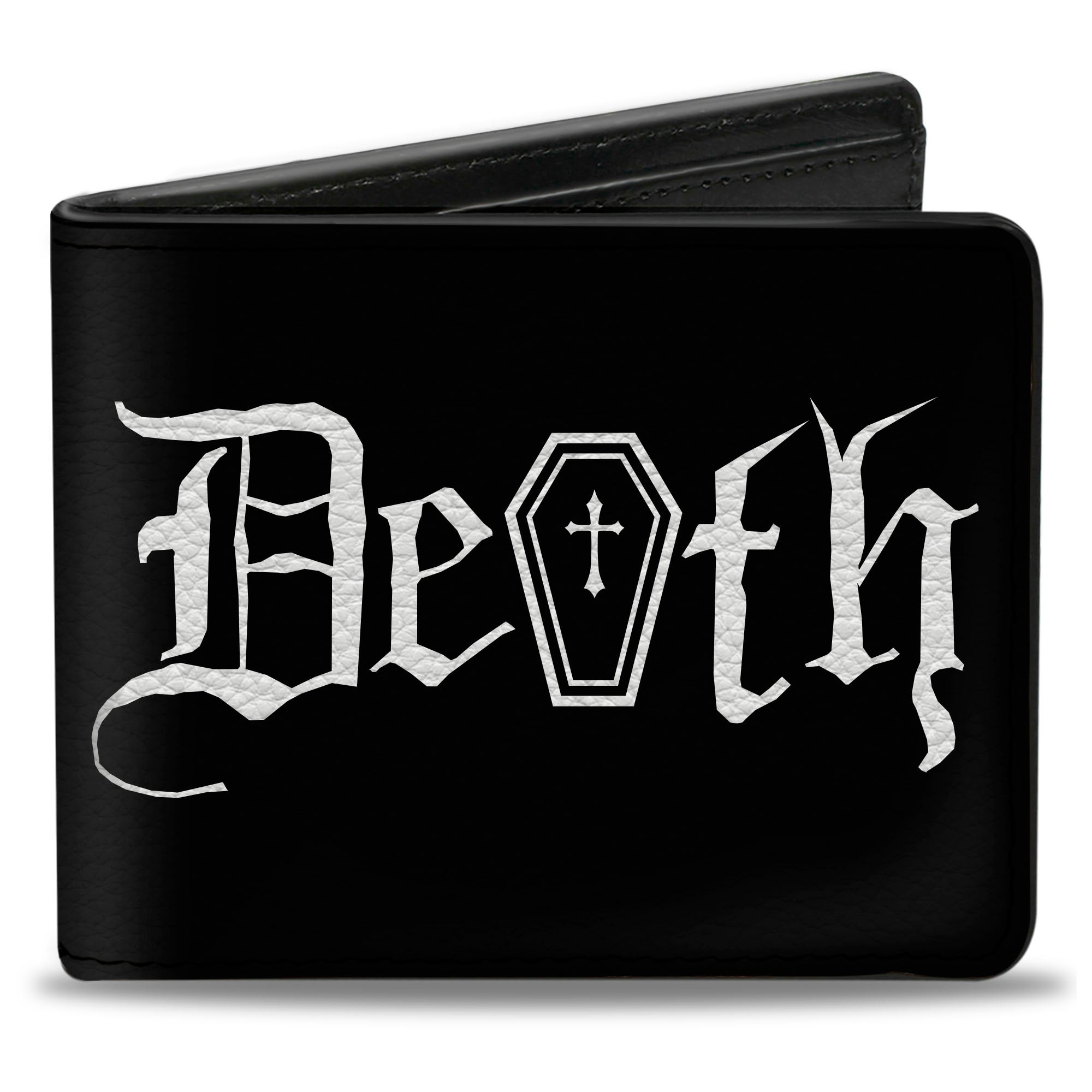 Bi-Fold Wallet - DEATH w Coffin Old English Black White Bi-Fold Wallets Buckle-Down