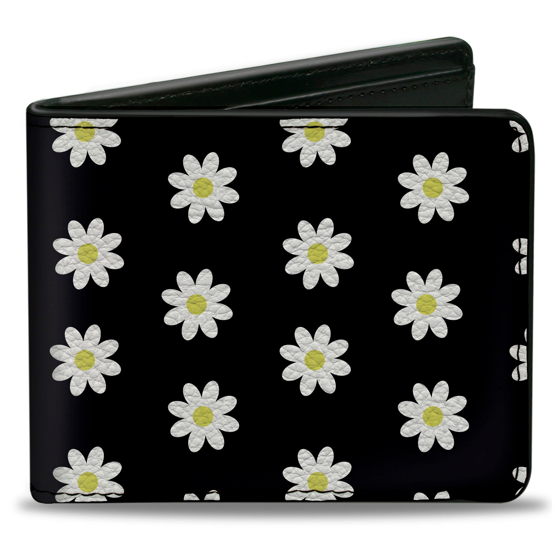 buckle down Bi-Fold Wallet - Daisies Scattered Black White Yellow