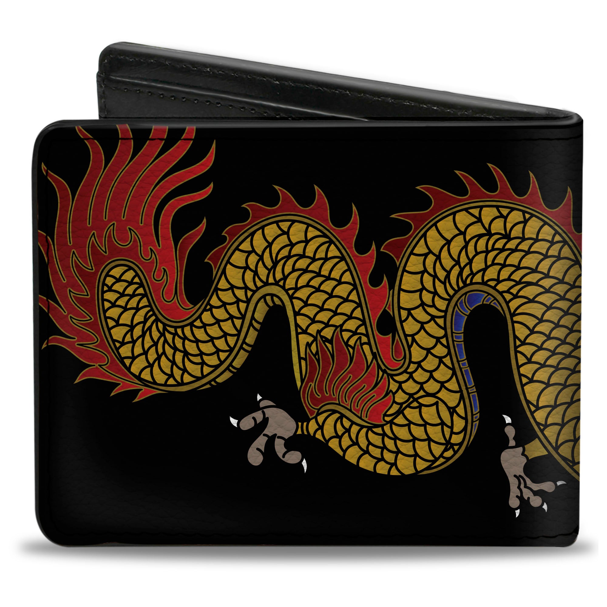 Bi-Fold Wallet - Dragon CLOSE-UP Black Golds Reds Blue Bi-Fold Wallets Buckle-Down