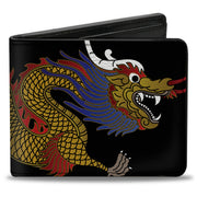 Bi-Fold Wallet - Dragon CLOSE-UP Black Golds Reds Blue Bi-Fold Wallets Buckle-Down