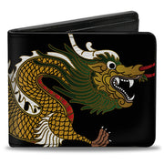 Bi-Fold Wallet - Dragon CLOSE-UP Black Golds White Green Bi-Fold Wallets Buckle-Down