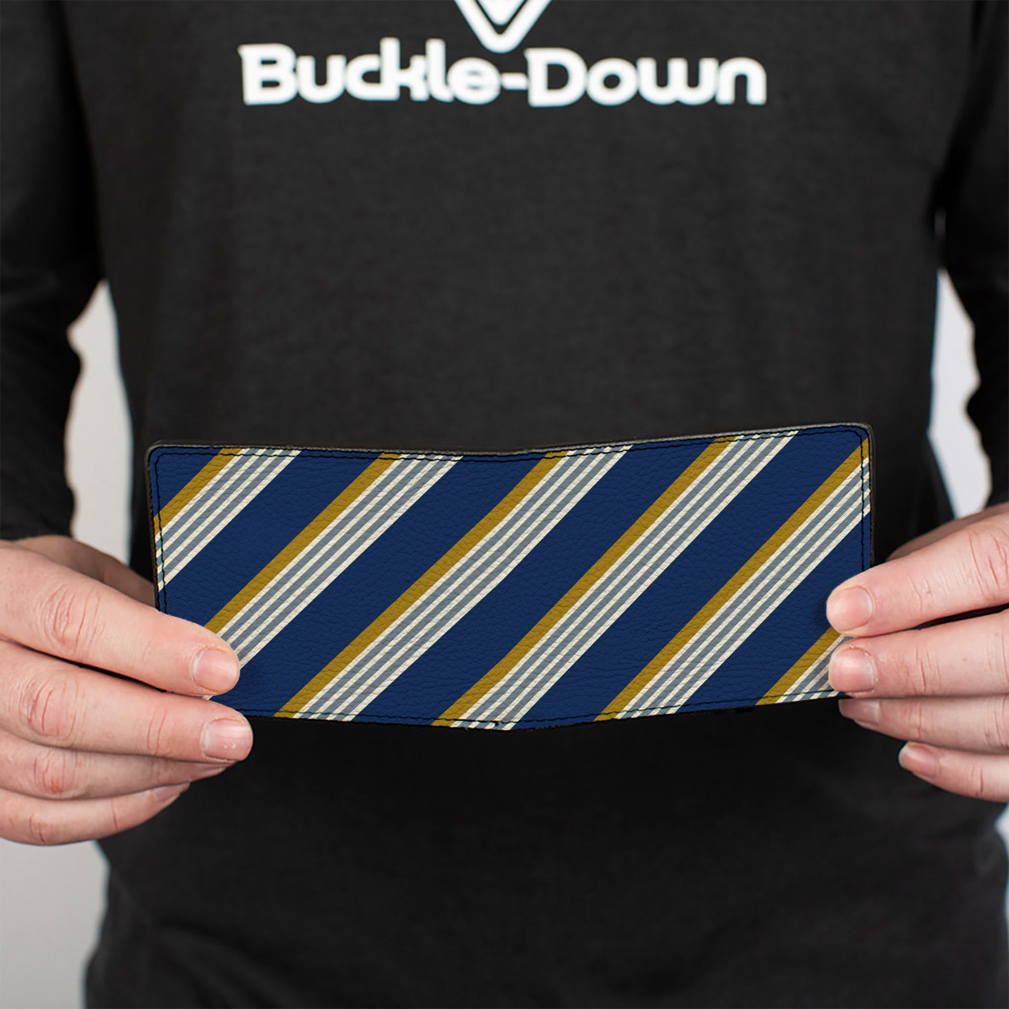 Bi-Fold Wallet - Diagonal Stripes4 Blue Gold White Light Blue Bi-Fold Wallets Buckle-Down