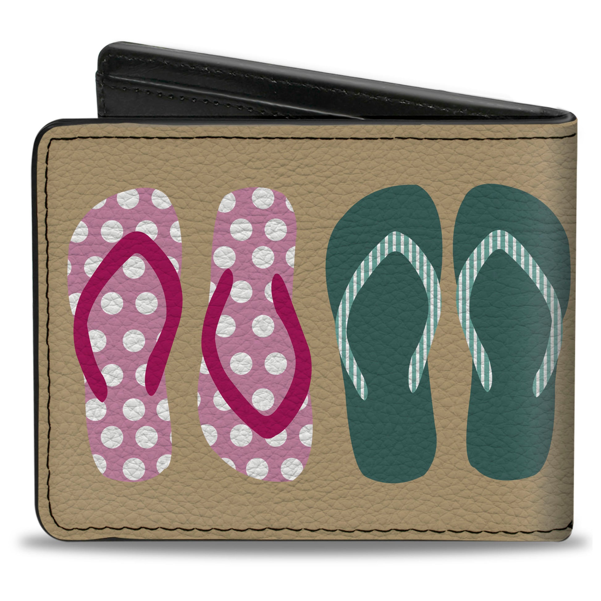Bi-Fold Wallet - Flip Flops5 CLOSE-UP Sand Multi Color Bi-Fold Wallets Buckle-Down