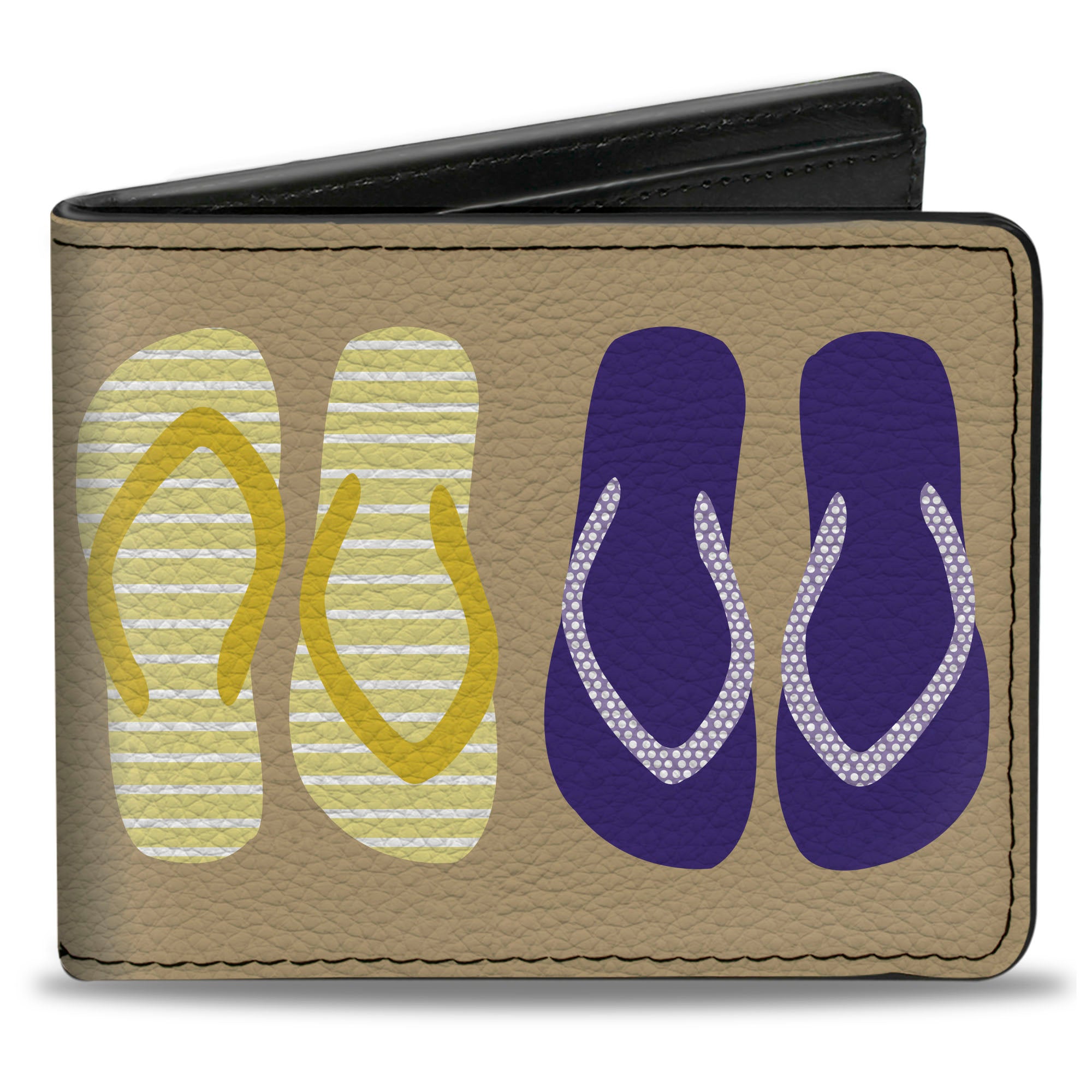 Bi-Fold Wallet - Flip Flops5 CLOSE-UP Sand Multi Color Bi-Fold Wallets Buckle-Down