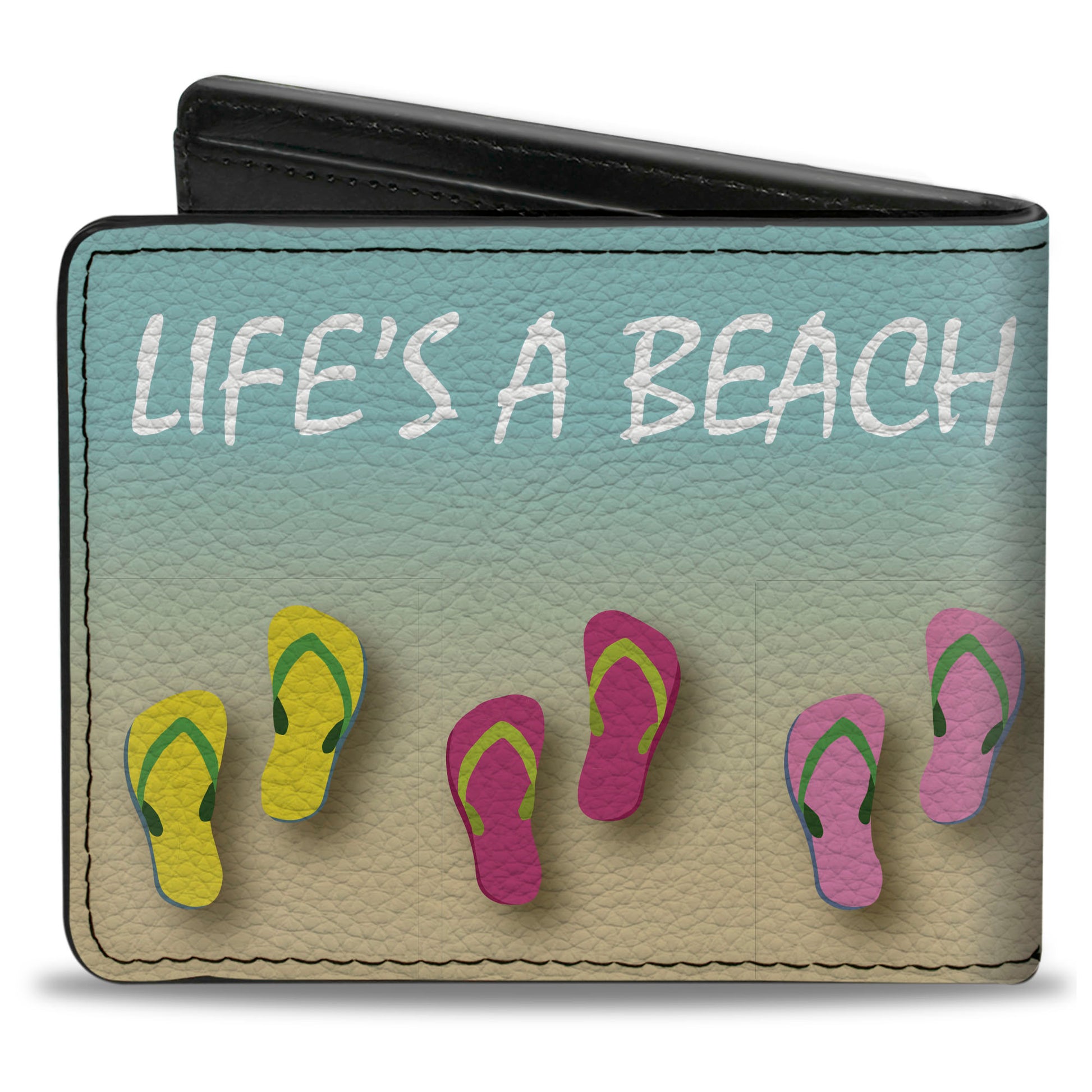 Bi-Fold Wallet - Flip Flops7 LIFE'S A BEACH Tan Aqua White Bi-Fold Wallets Buckle-Down