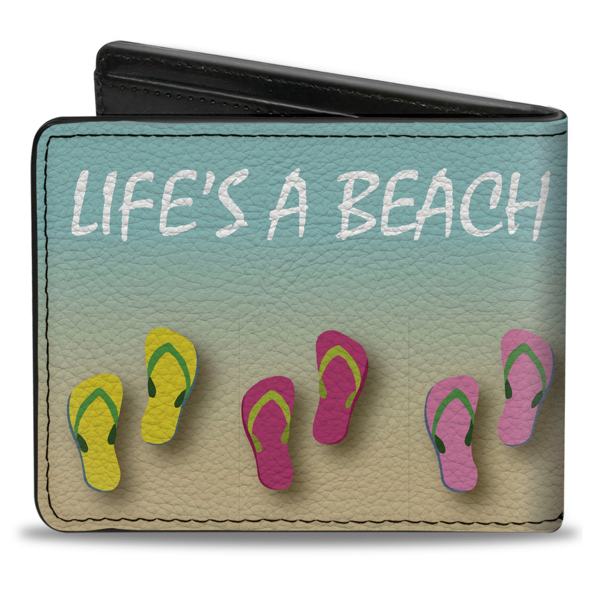Bi-Fold Wallet - Flip Flops7 LIFE'S A BEACH Tan Aqua White Bi-Fold Wallets Buckle-Down