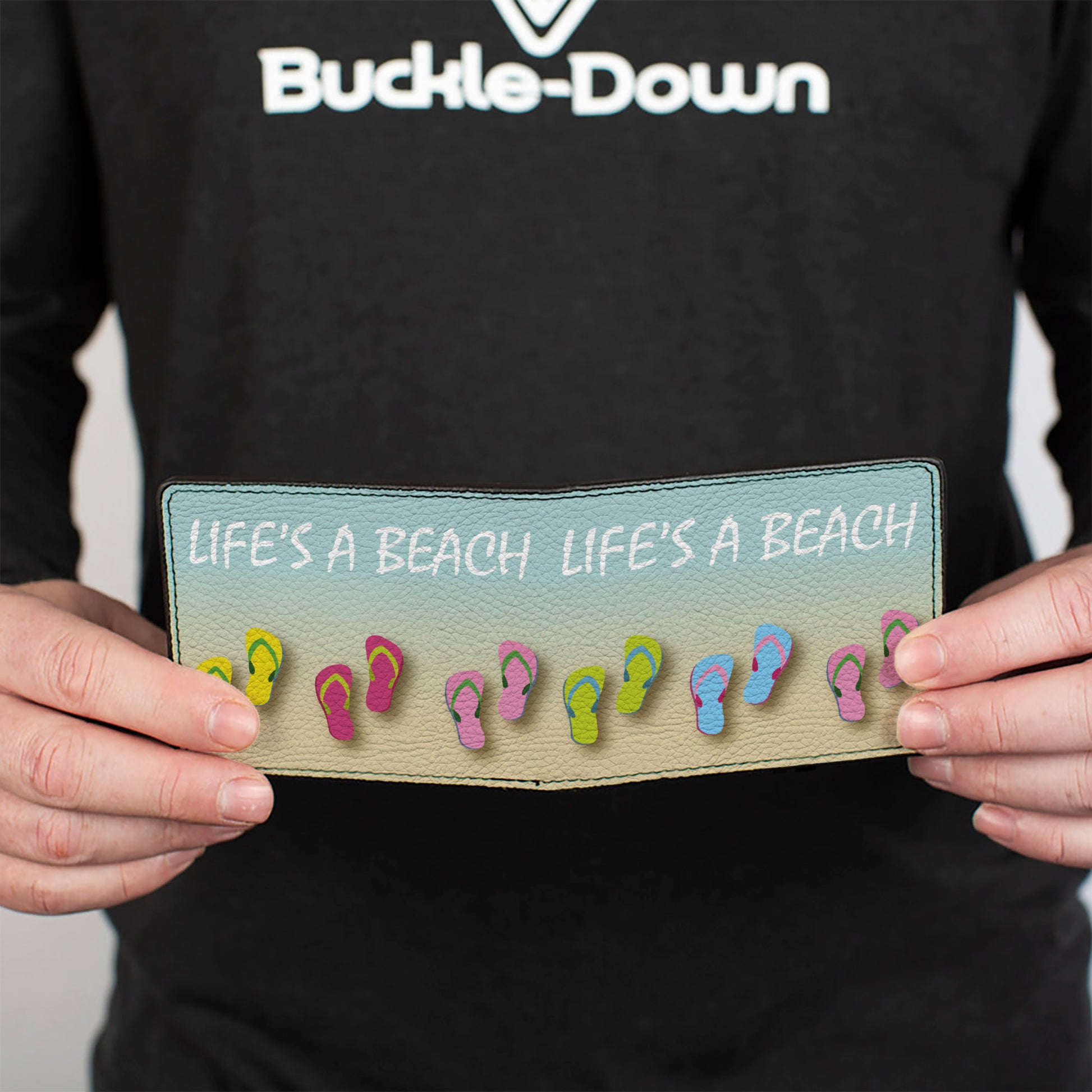 Bi-Fold Wallet - Flip Flops7 LIFE'S A BEACH Tan Aqua White Bi-Fold Wallets Buckle-Down