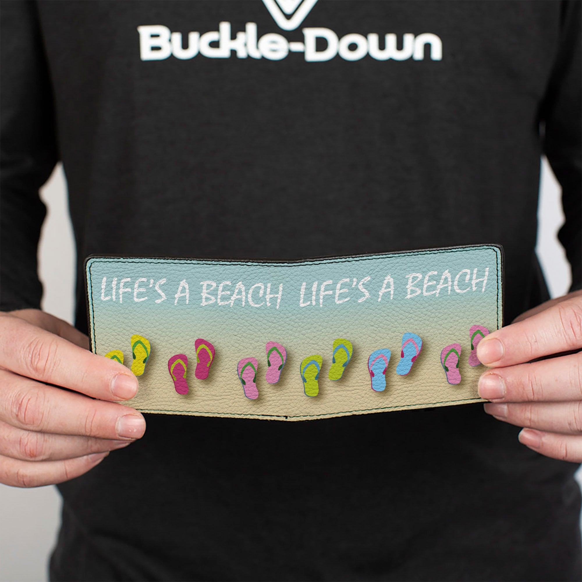 Bi-Fold Wallet - Flip Flops7 LIFE'S A BEACH Tan Aqua White Bi-Fold Wallets Buckle-Down