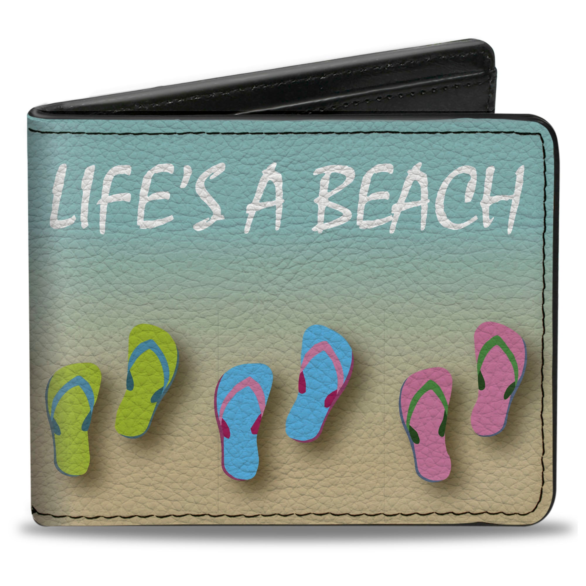 Bi-Fold Wallet - Flip Flops7 LIFE'S A BEACH Tan Aqua White Bi-Fold Wallets Buckle-Down