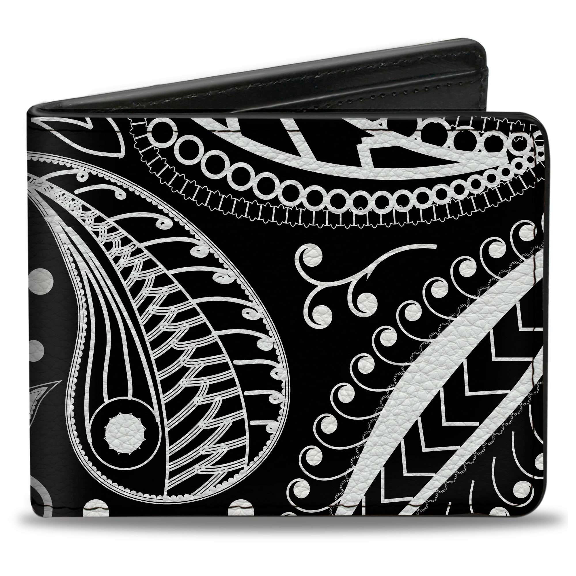 Bi-Fold Wallet - Floral Paisley3 Black White Bi-Fold Wallets Buckle-Down