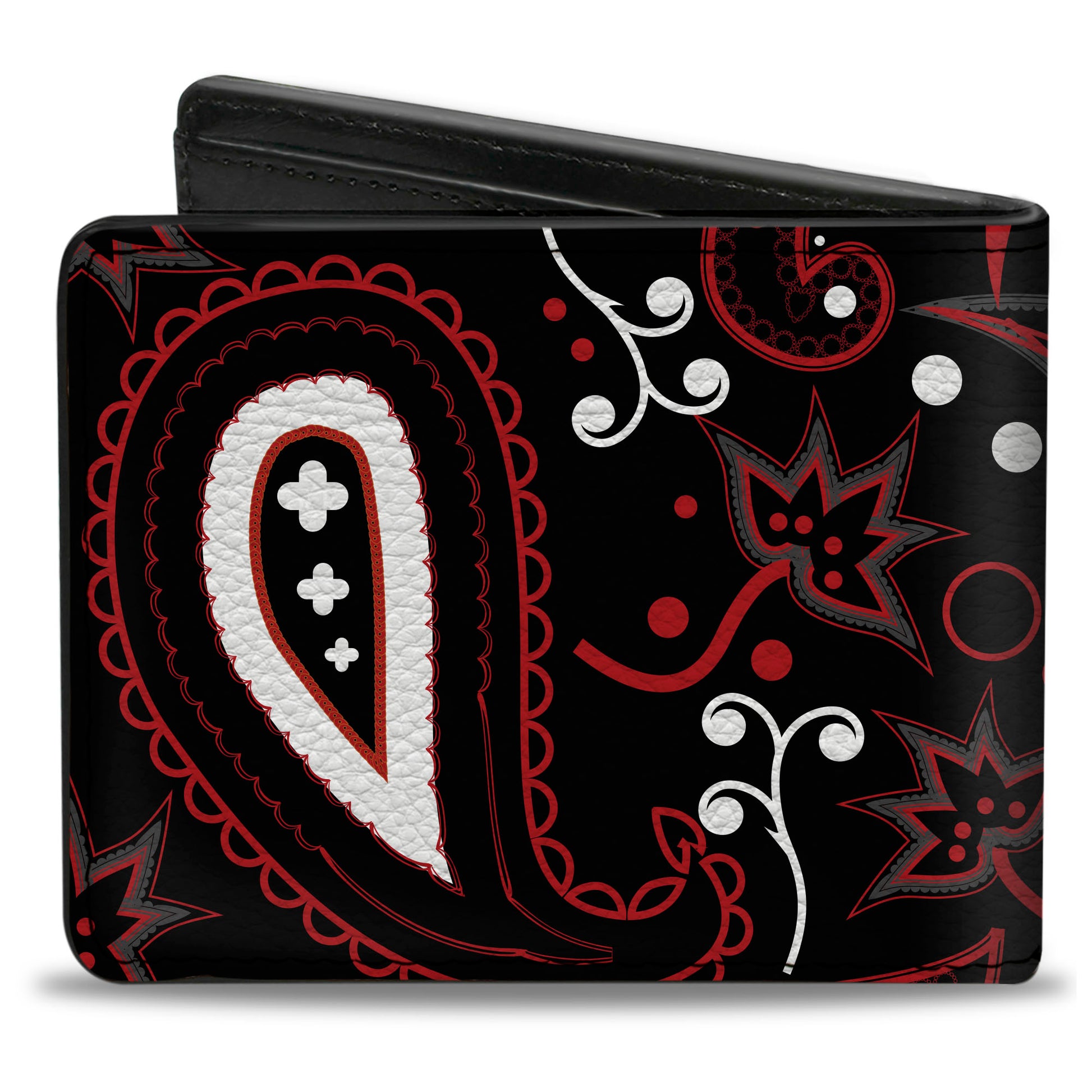 Bi-Fold Wallet - Floral Paisley3 Black Red Gray White Bi-Fold Wallets Buckle-Down