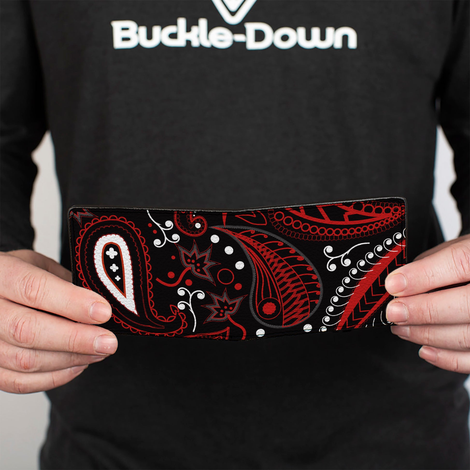 Bi-Fold Wallet - Floral Paisley3 Black Red Gray White Bi-Fold Wallets Buckle-Down