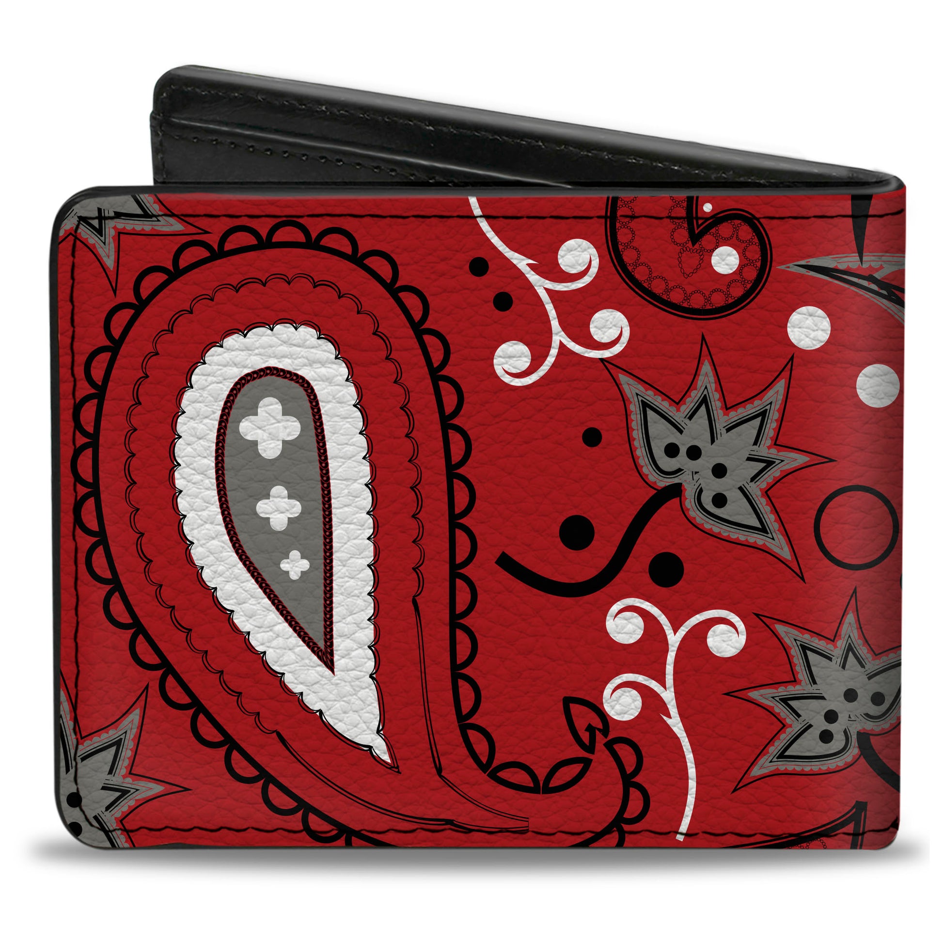 Bi-Fold Wallet - Floral Paisley3 Red Black Gray White Bi-Fold Wallets Buckle-Down