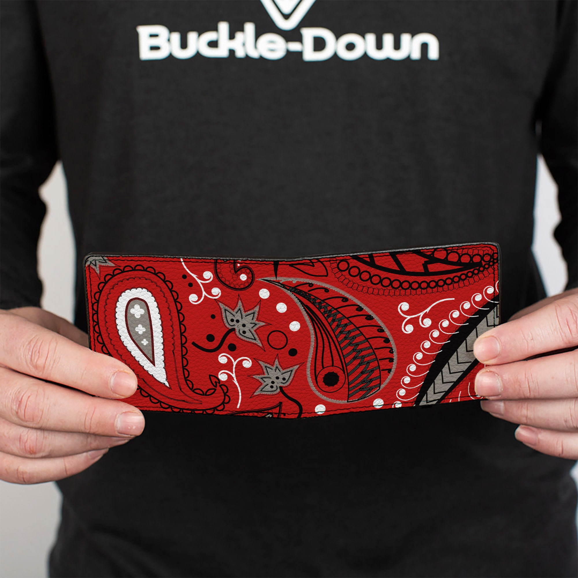 Bi-Fold Wallet - Floral Paisley3 Red Black Gray White Bi-Fold Wallets Buckle-Down
