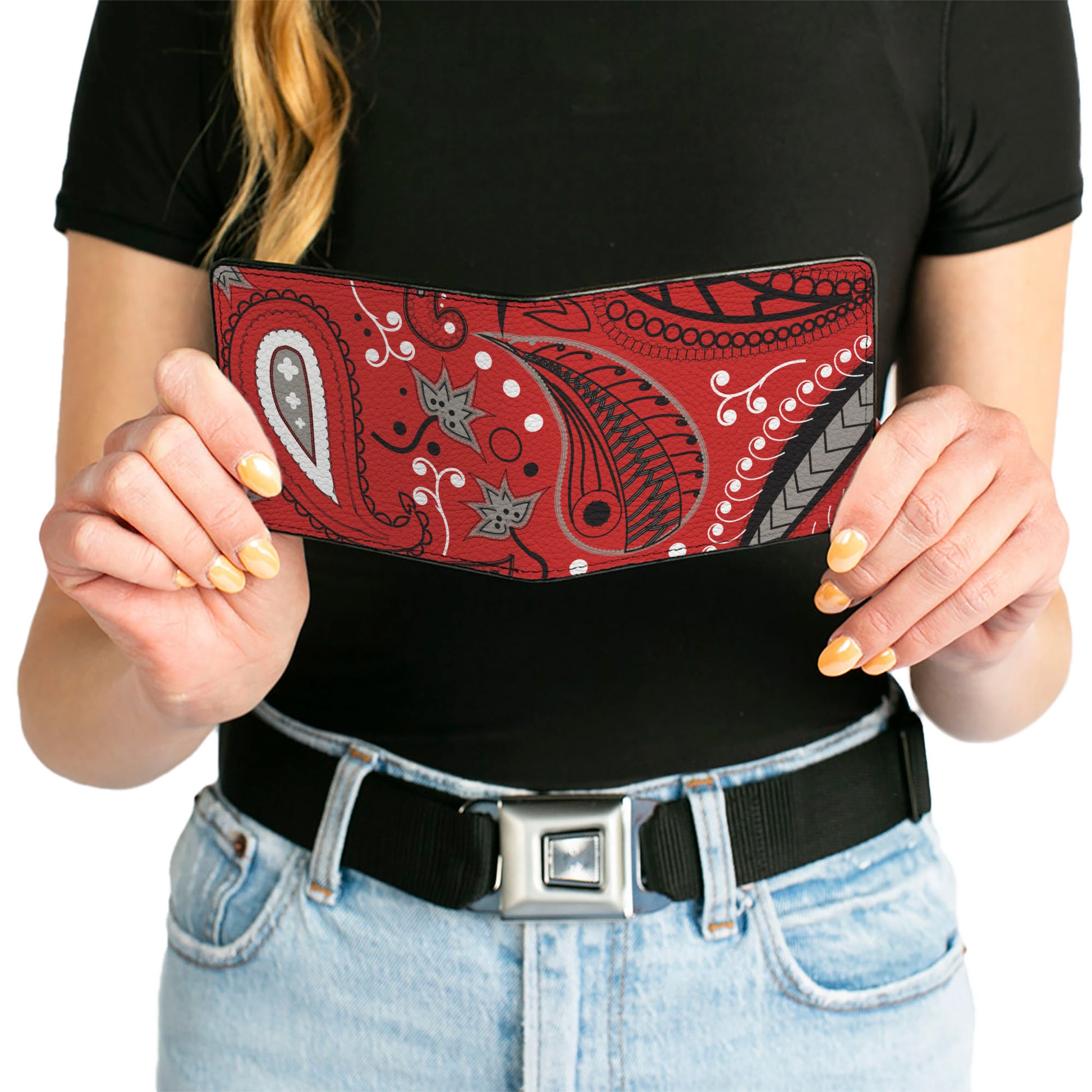 Bi-Fold Wallet - Floral Paisley3 Red Black Gray White Bi-Fold Wallets Buckle-Down
