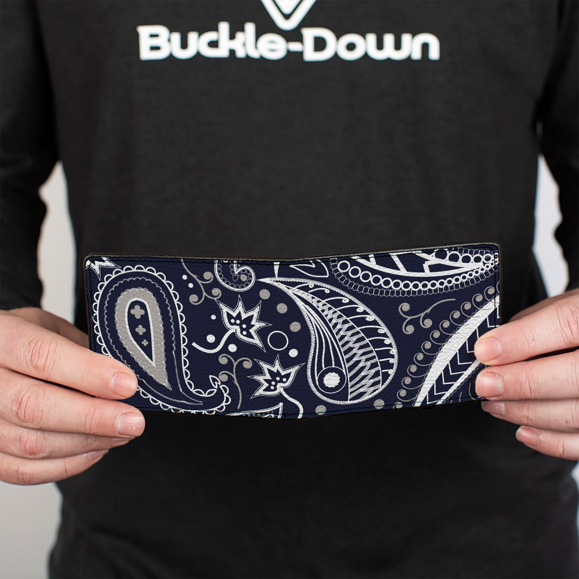 Bi-Fold Wallet - Floral Paisley3 Blue White Gray Bi-Fold Wallets Buckle-Down