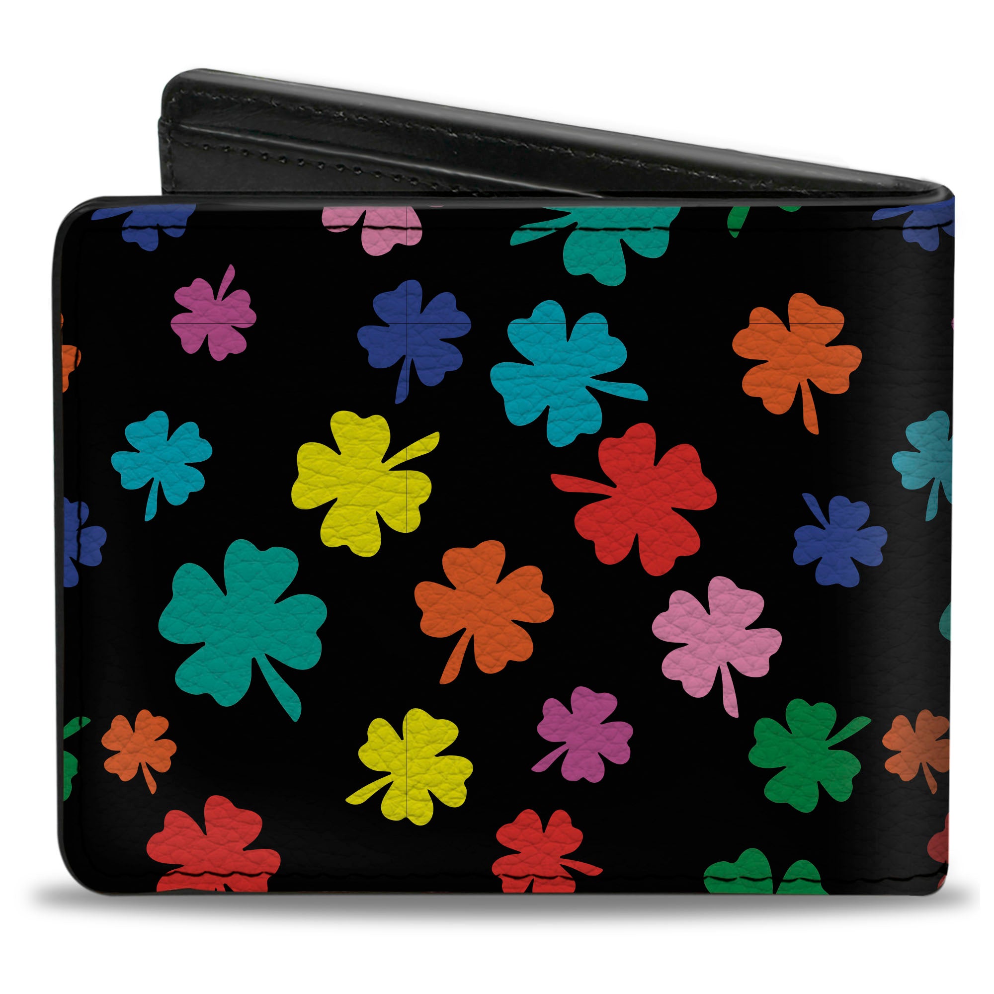 Bi-Fold Wallet - Four-Leaf Clovers Scattered Black Multi Color Bi-Fold Wallets Buckle-Down