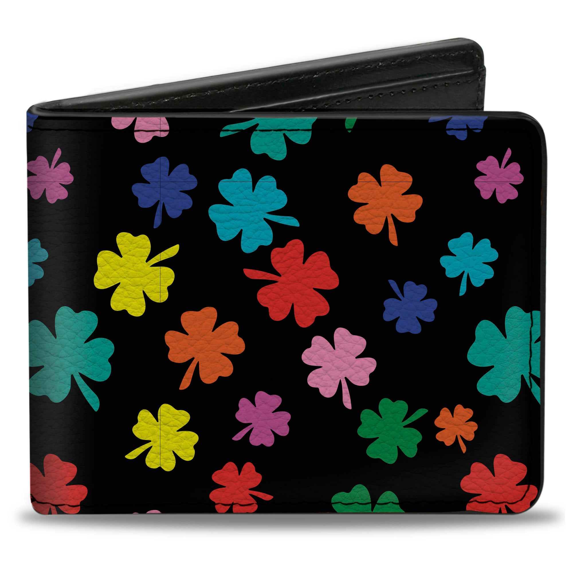 Bi-Fold Wallet - Four-Leaf Clovers Scattered Black Multi Color Bi-Fold Wallets Buckle-Down