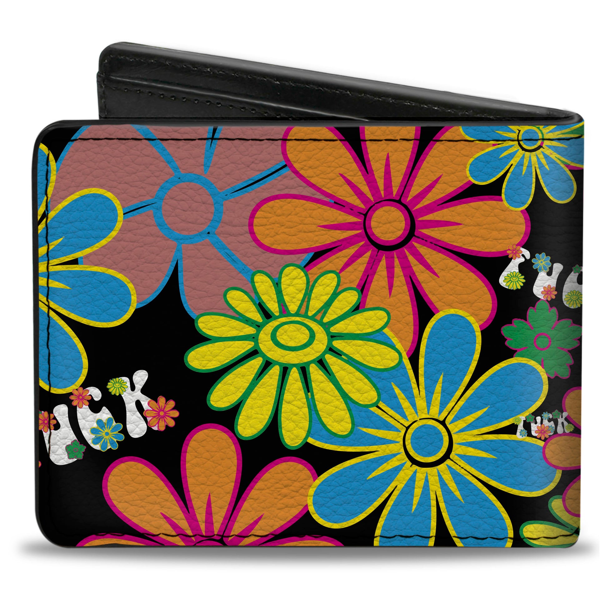 Bi-Fold Wallet - Flower FUCK Collage Black Multi Color Bi-Fold Wallets Buckle-Down