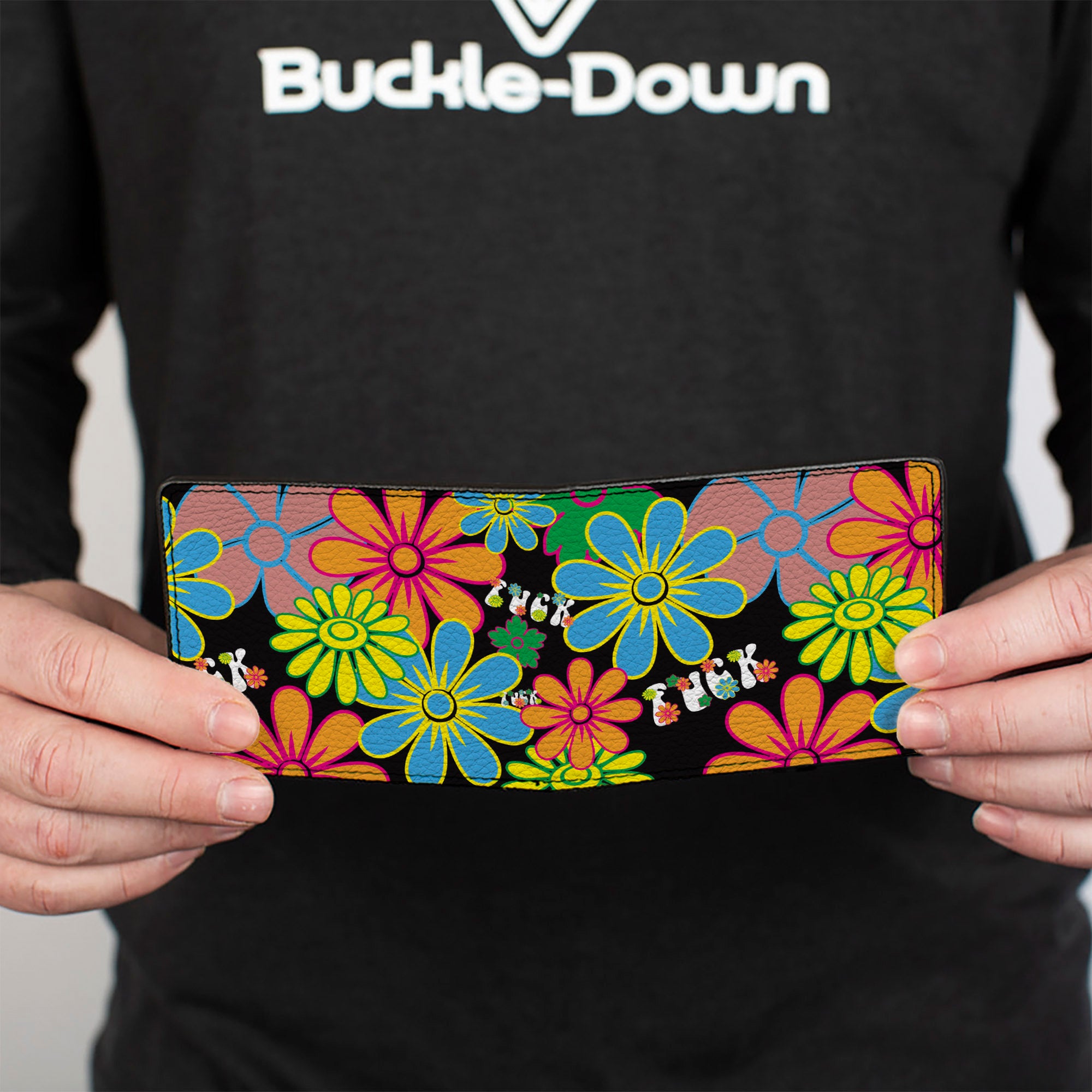 Bi-Fold Wallet - Flower FUCK Collage Black Multi Color Bi-Fold Wallets Buckle-Down