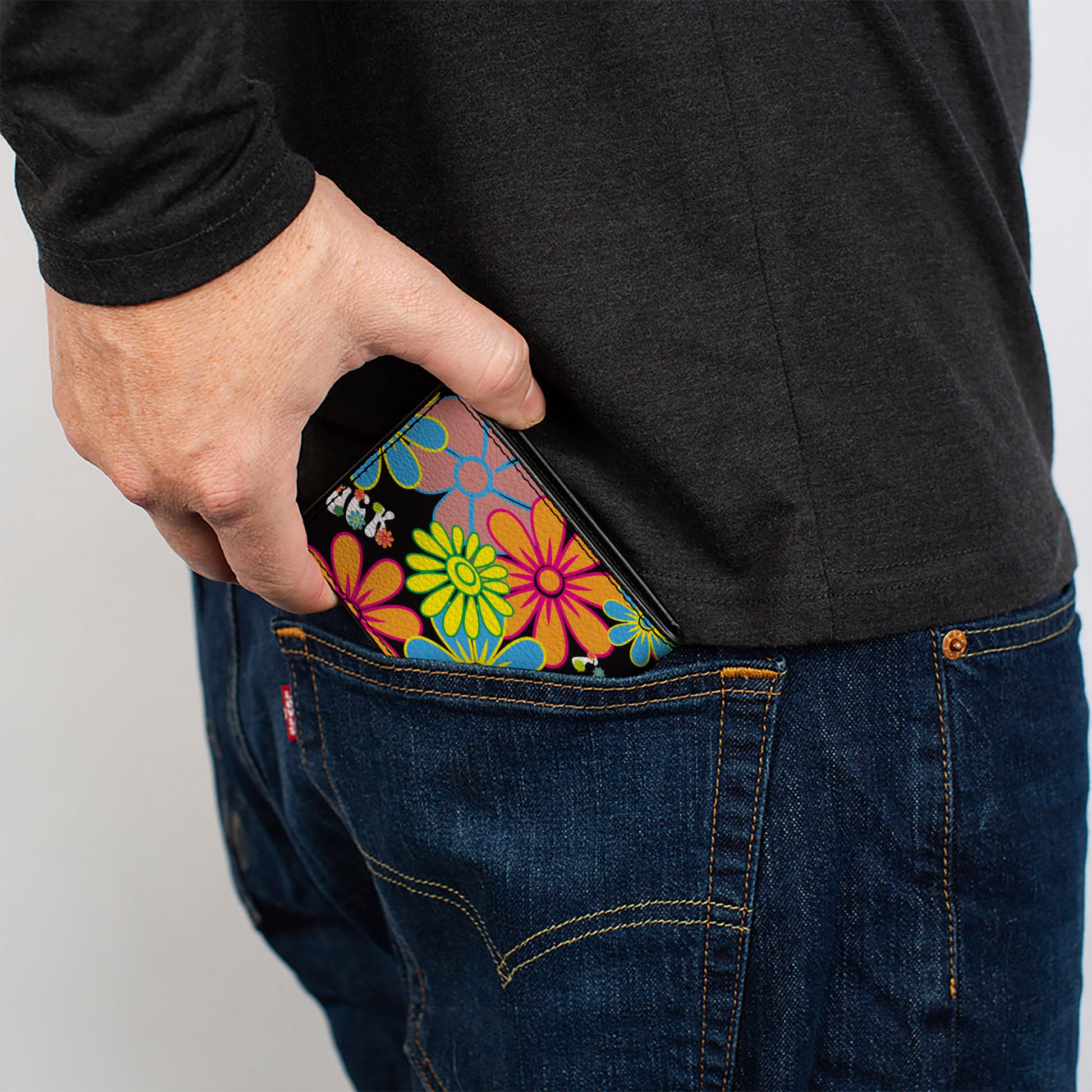 Bi-Fold Wallet - Flower FUCK Collage Black Multi Color Bi-Fold Wallets Buckle-Down